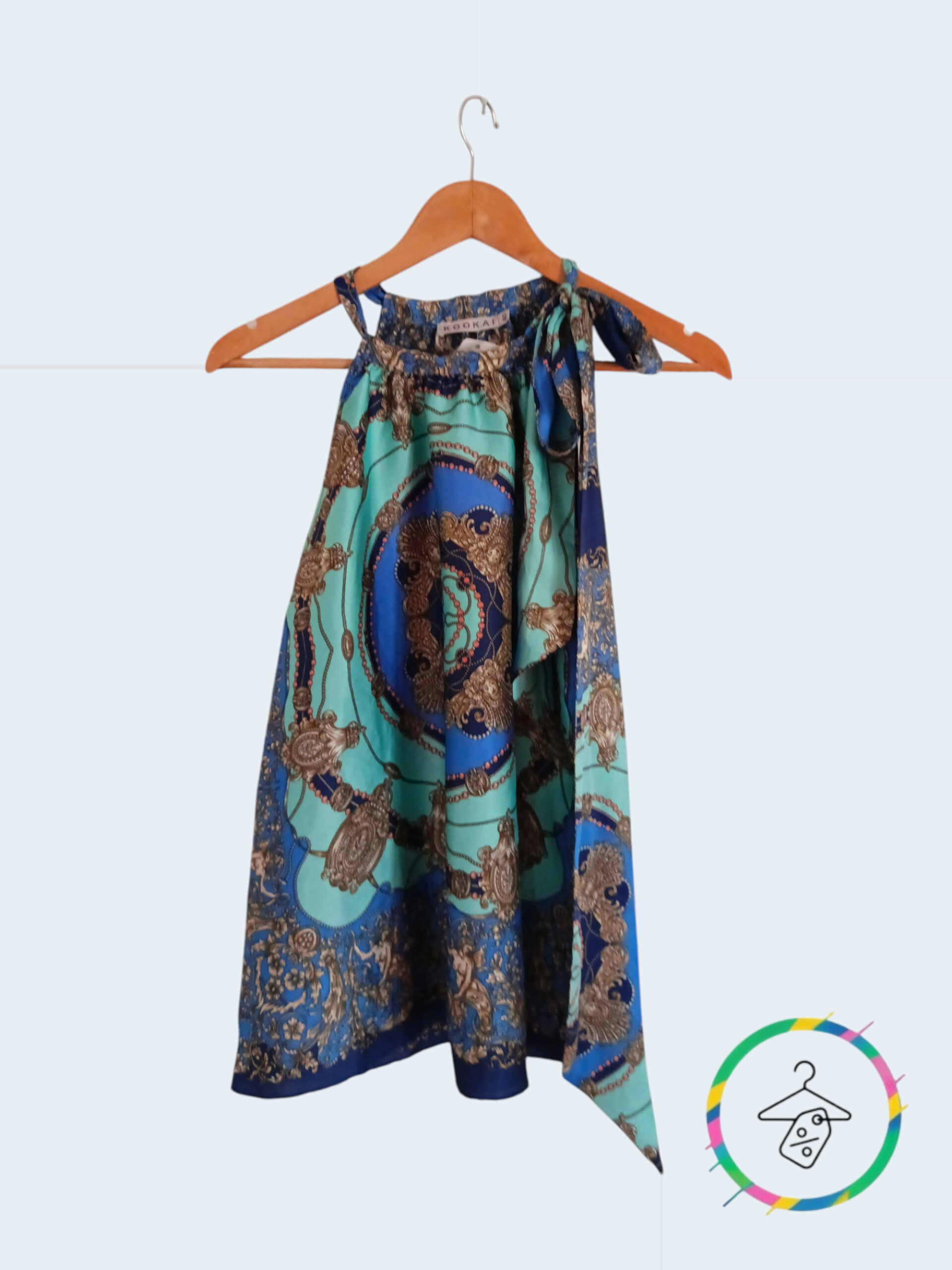 Top KOOKAÏ T40 – imprimé baroque bleu/turquoise – fluide – excellent état 💙 A1039