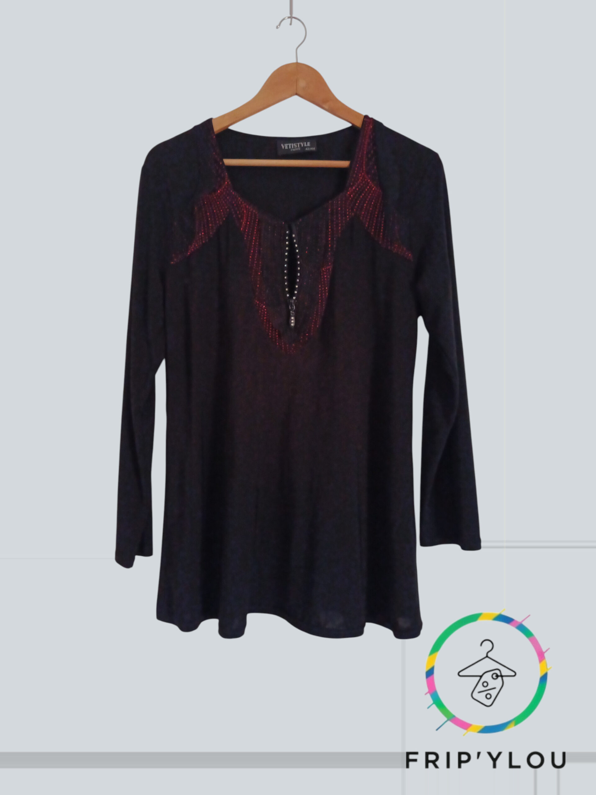 ✨ Tunique noire chic – Taille 42/44 ✨ A1571