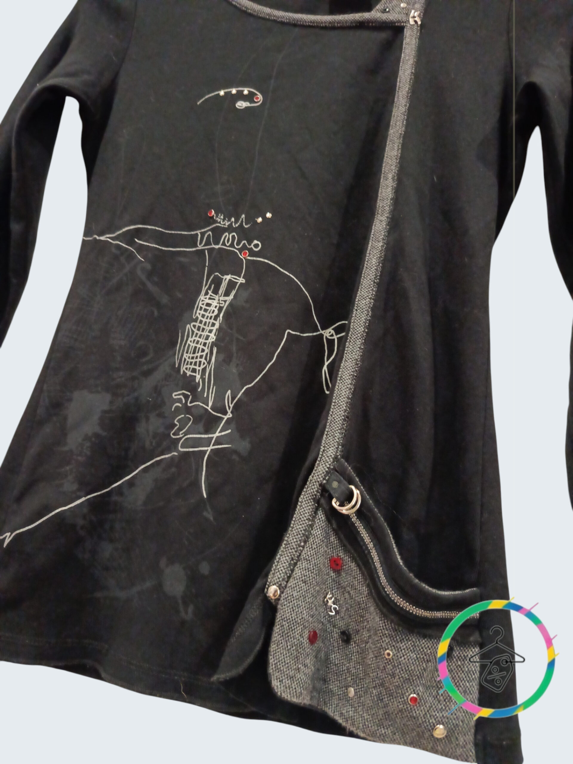 Top KALISSON taille S – style original / arty – noir manches longues 🖤 A1149 – Image 2