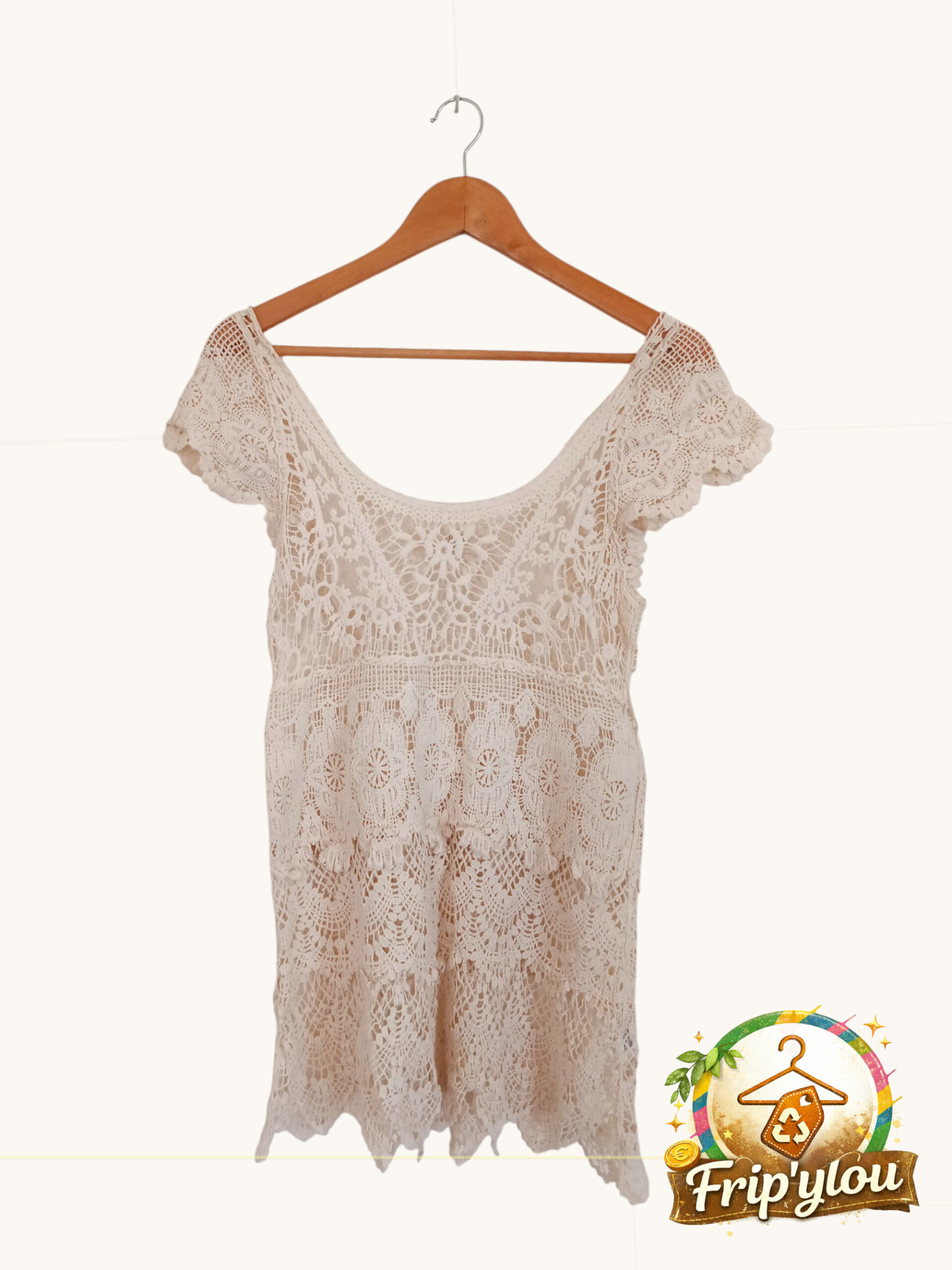 ✨ Top bohème en dentelle écrue – Julie – Taille M/L ✨A1624