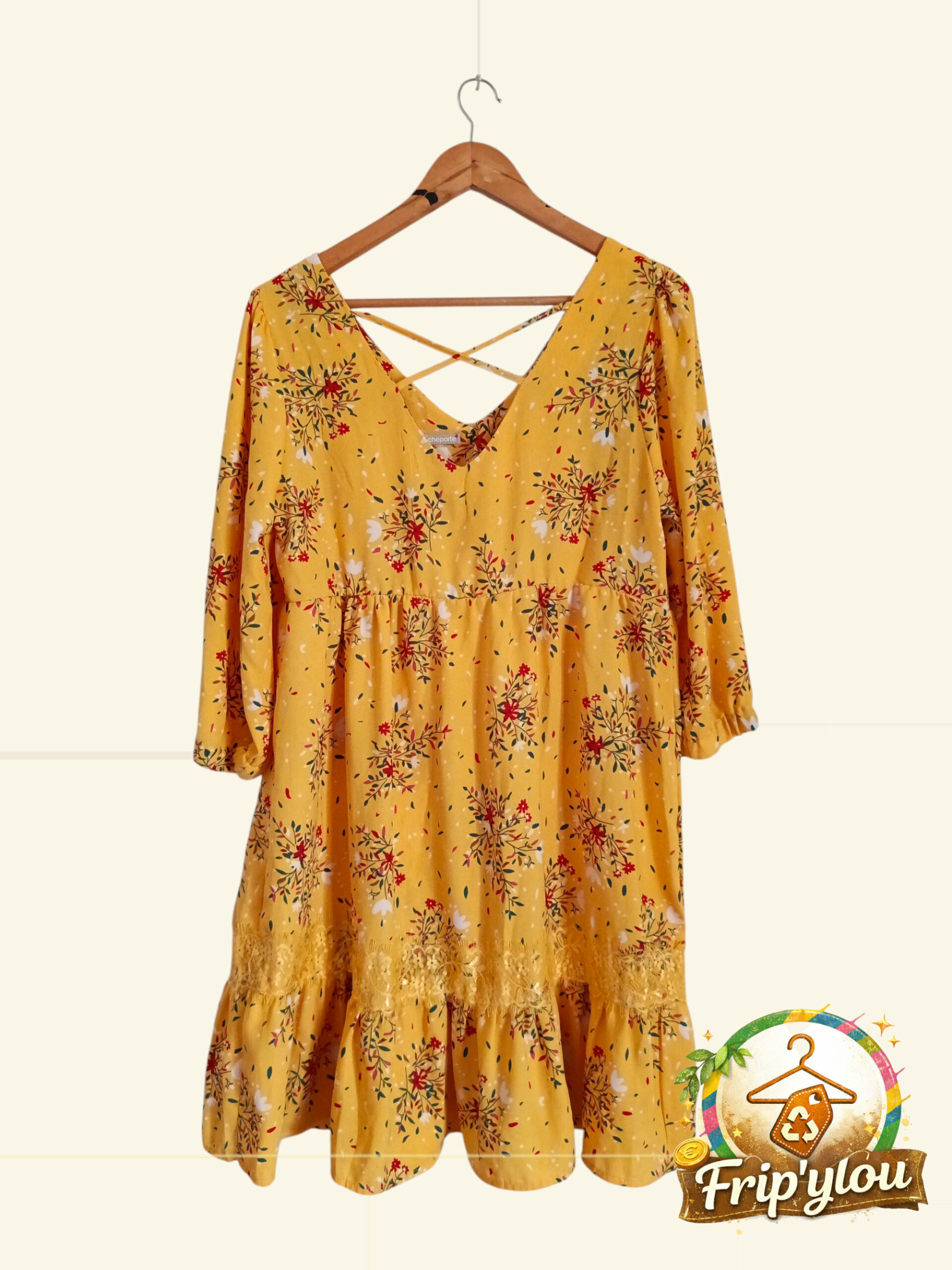✨🌼 Robe fluide jaune imprimée – Blanche Porte – Taille 40 – Esprit bohème chic 🌼✨A1294 – Image 2