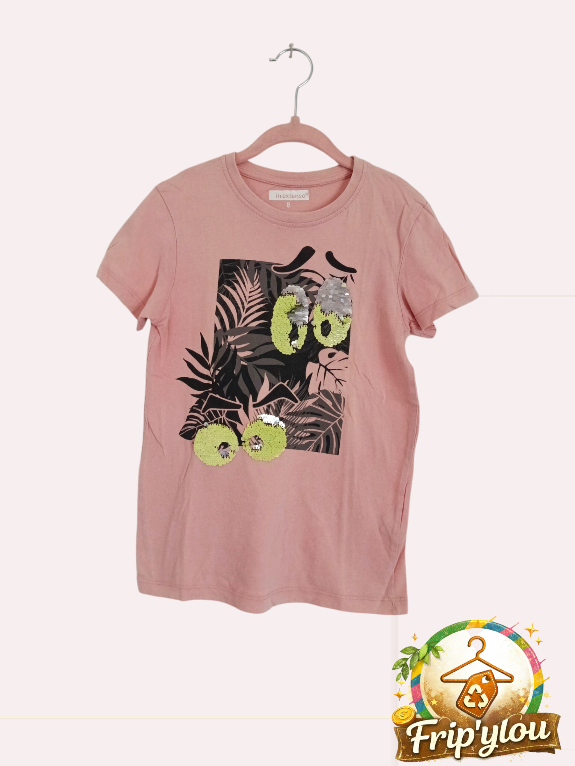 🌸✨ T-shirt fille Inextenso – Sequins réversibles – Taille 8 ans – Trop stylé ! ✨🌸 A1621