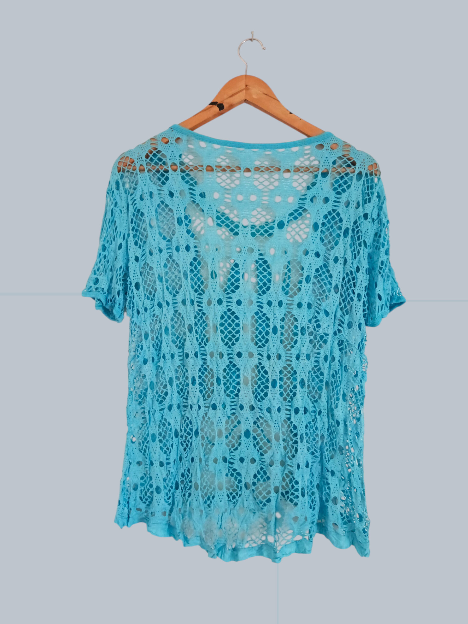 Haut dentelle / crochet turquoise – Taille unique (≈ M) A1601 – Image 2