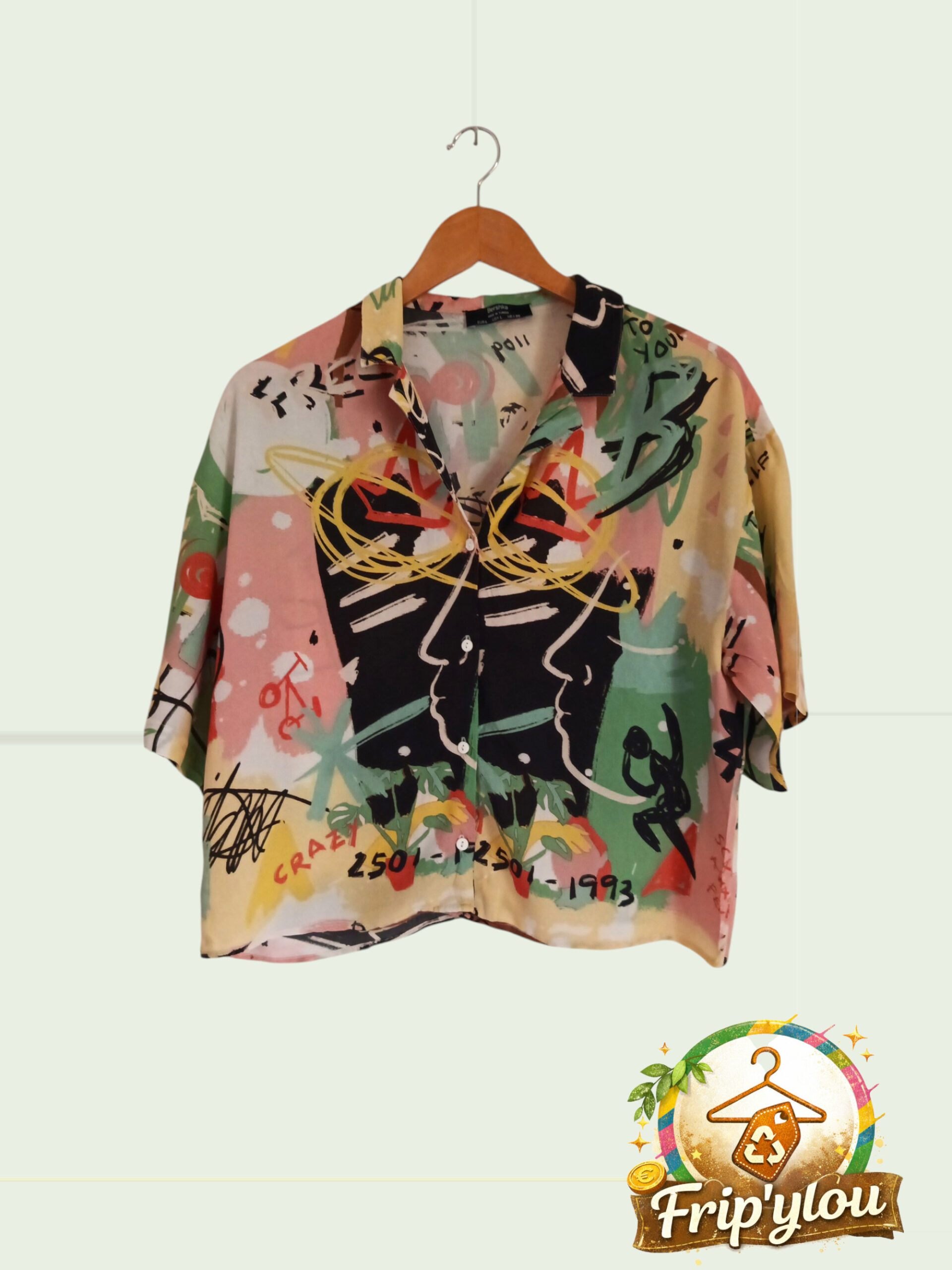 🌈 Chemise imprimée street art – Bershka – Taille L 🌈 A1640