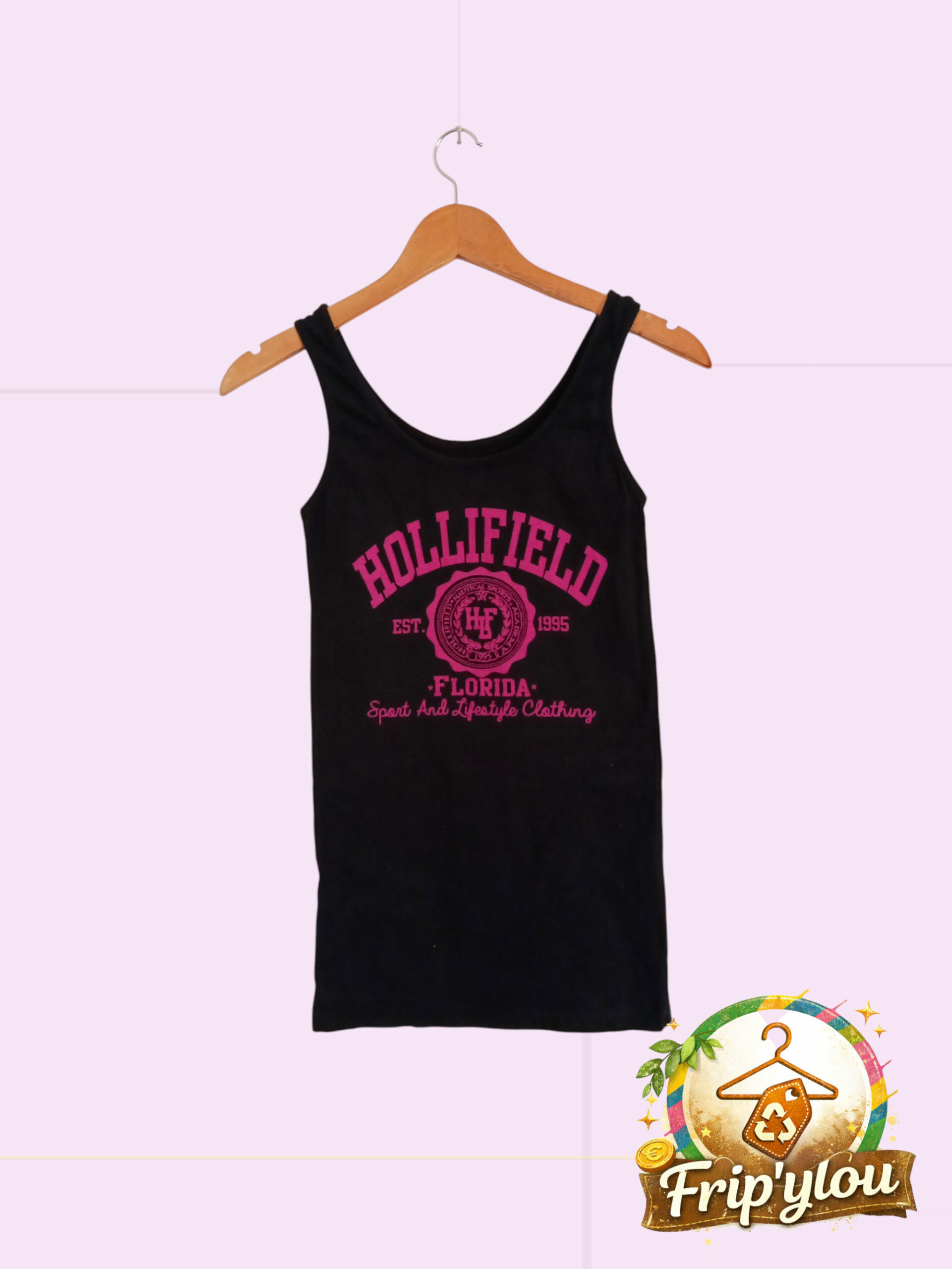 Débardeur noir Hollifield – logo rose – taille S A1650