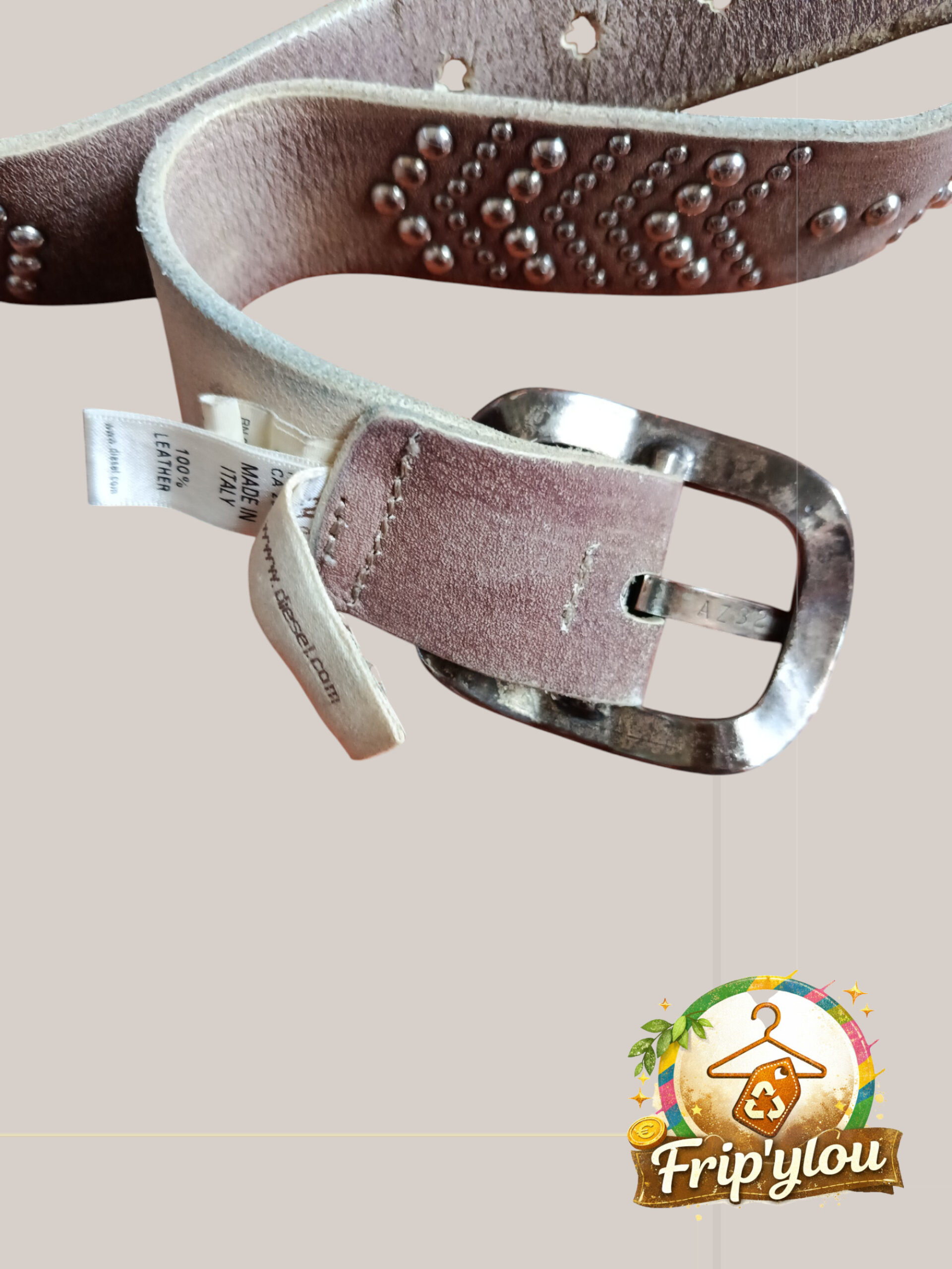 ✨ Ceinture Diesel en cuir cloutée 90 cm – Style rock & tendance ✨A1645 – Image 2