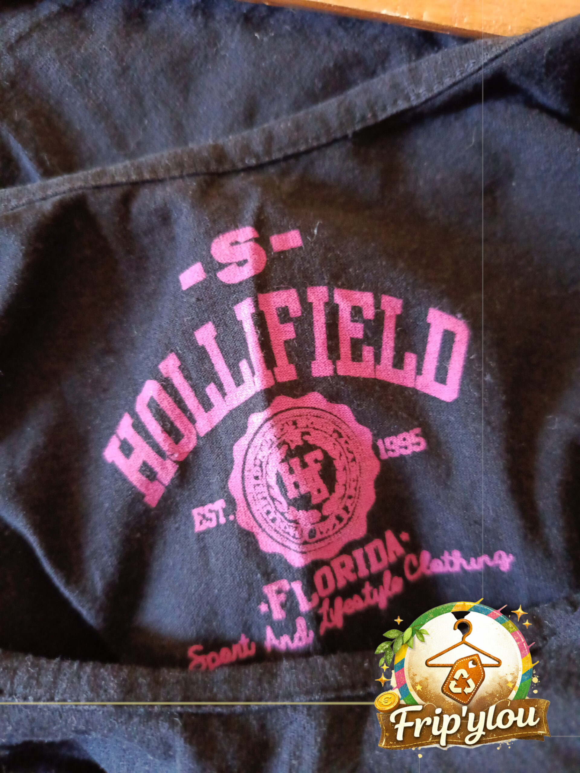Débardeur noir Hollifield – logo rose – taille S A1650 – Image 2