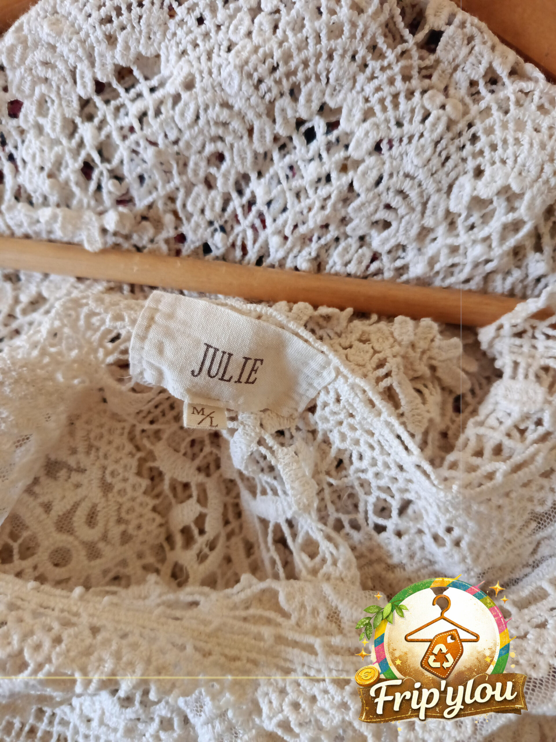 ✨ Top bohème en dentelle écrue – Julie – Taille M/L ✨A1624 – Image 2