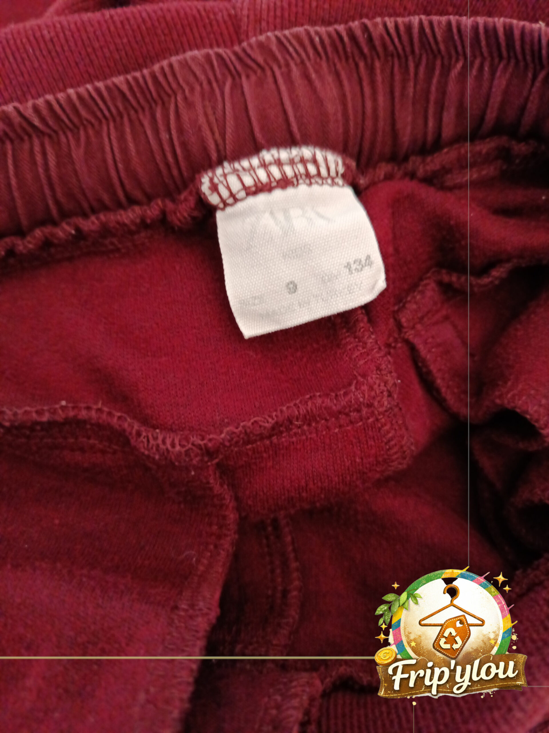 Pantalon jogging velours Zara garçon – 9 ans – bordeaux – coupe confort A1652 – Image 3