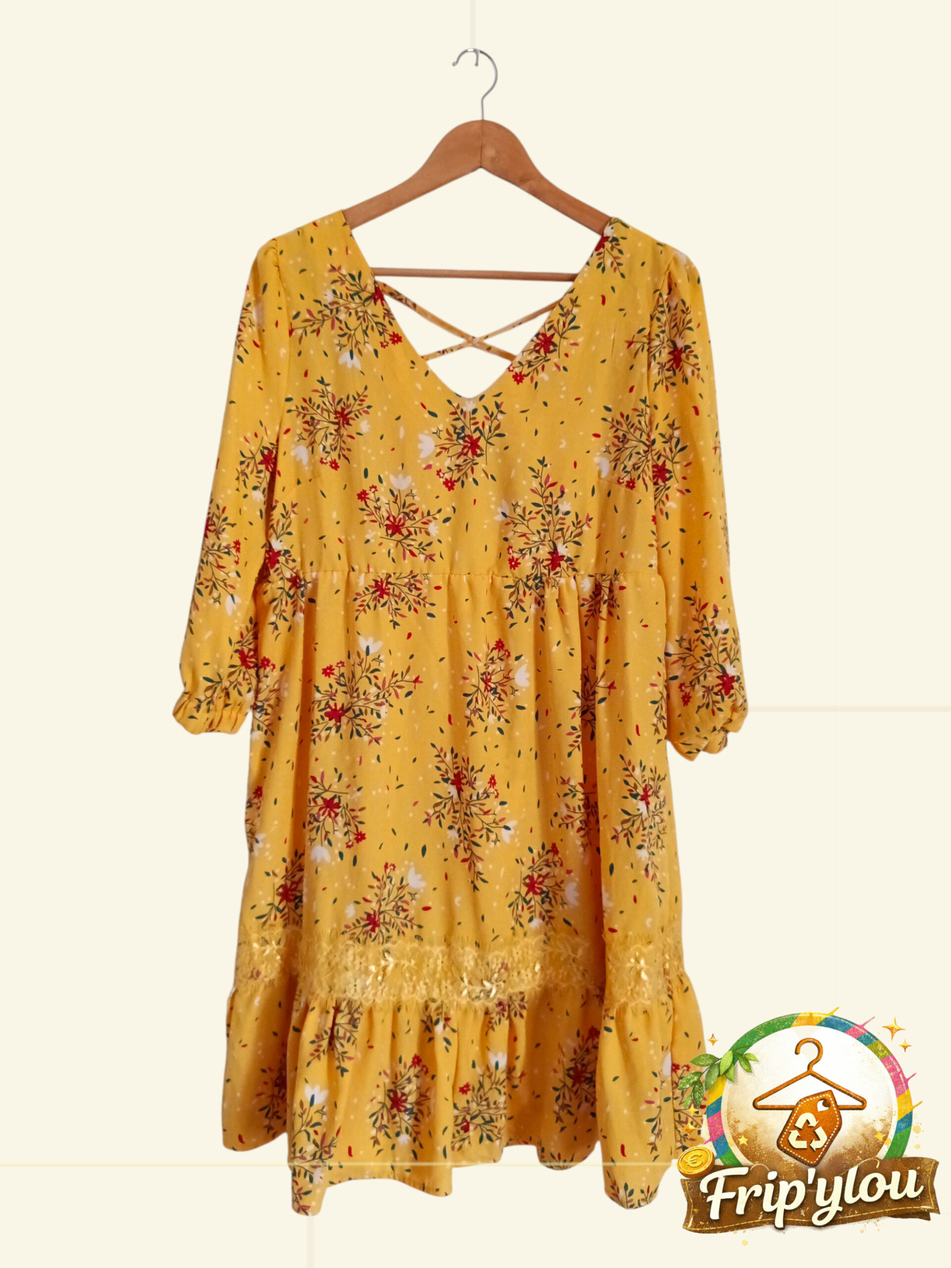 ✨🌼 Robe fluide jaune imprimée – Blanche Porte – Taille 40 – Esprit bohème chic 🌼✨A1294