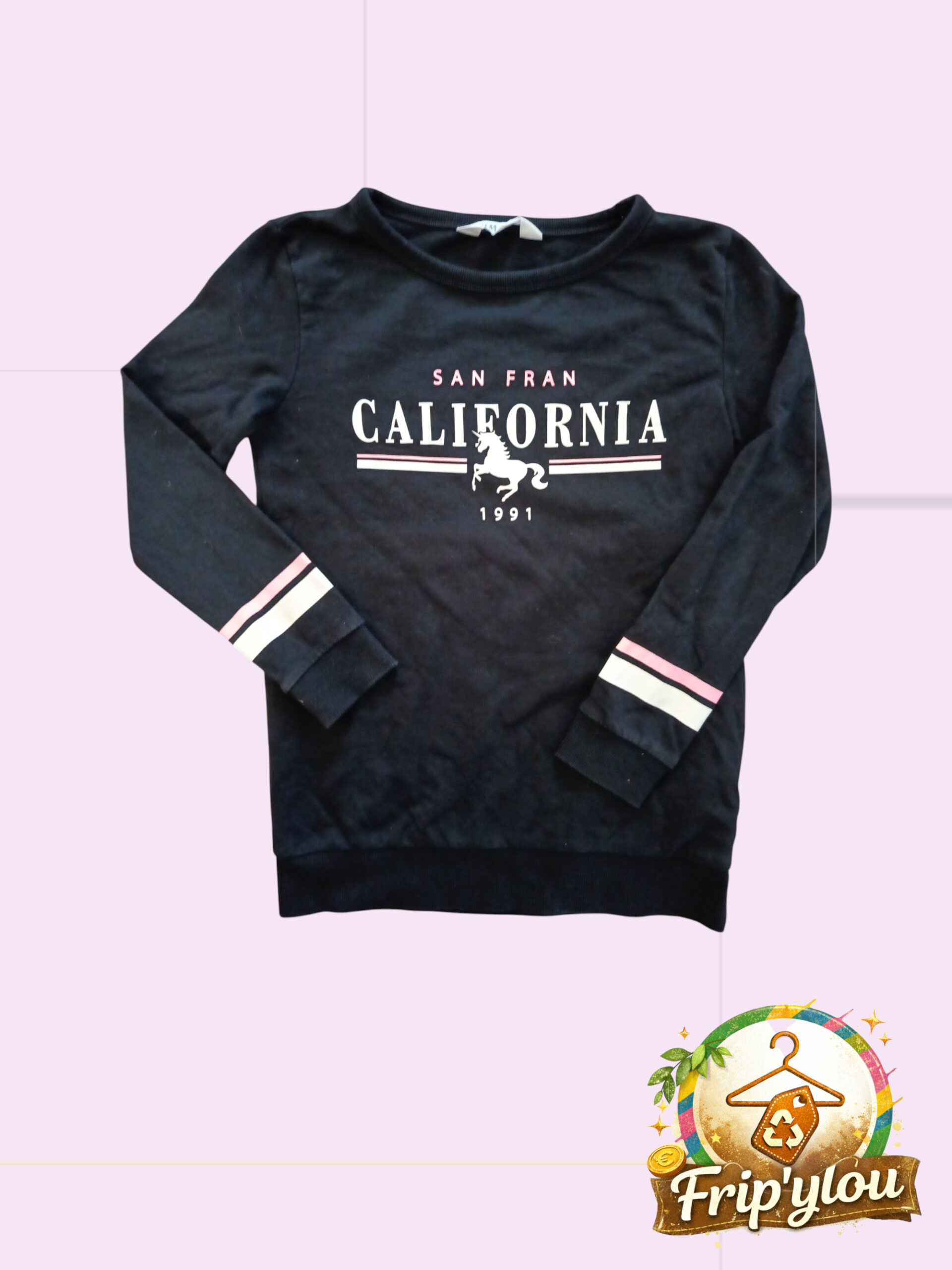 Sweat noir H&M “California licorne” – 8/10 ans – style casual A1651