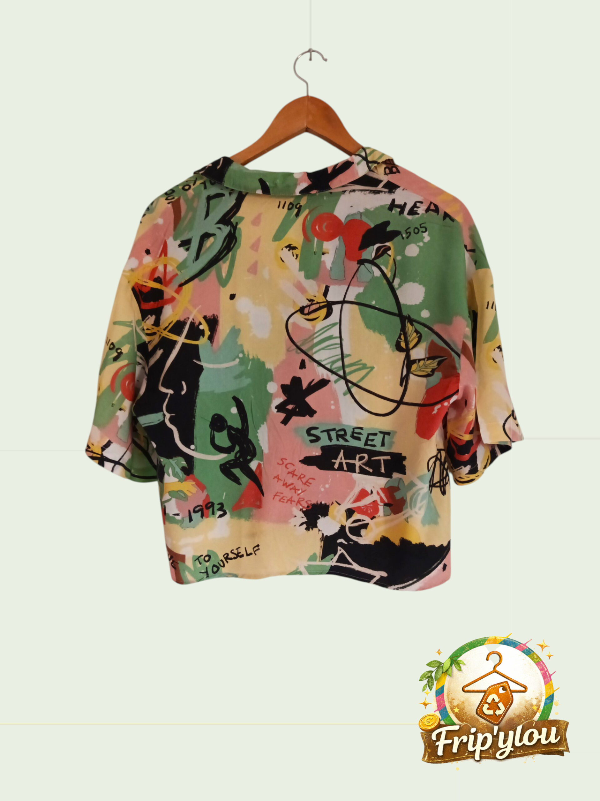 🌈 Chemise imprimée street art – Bershka – Taille L 🌈 A1640 – Image 2