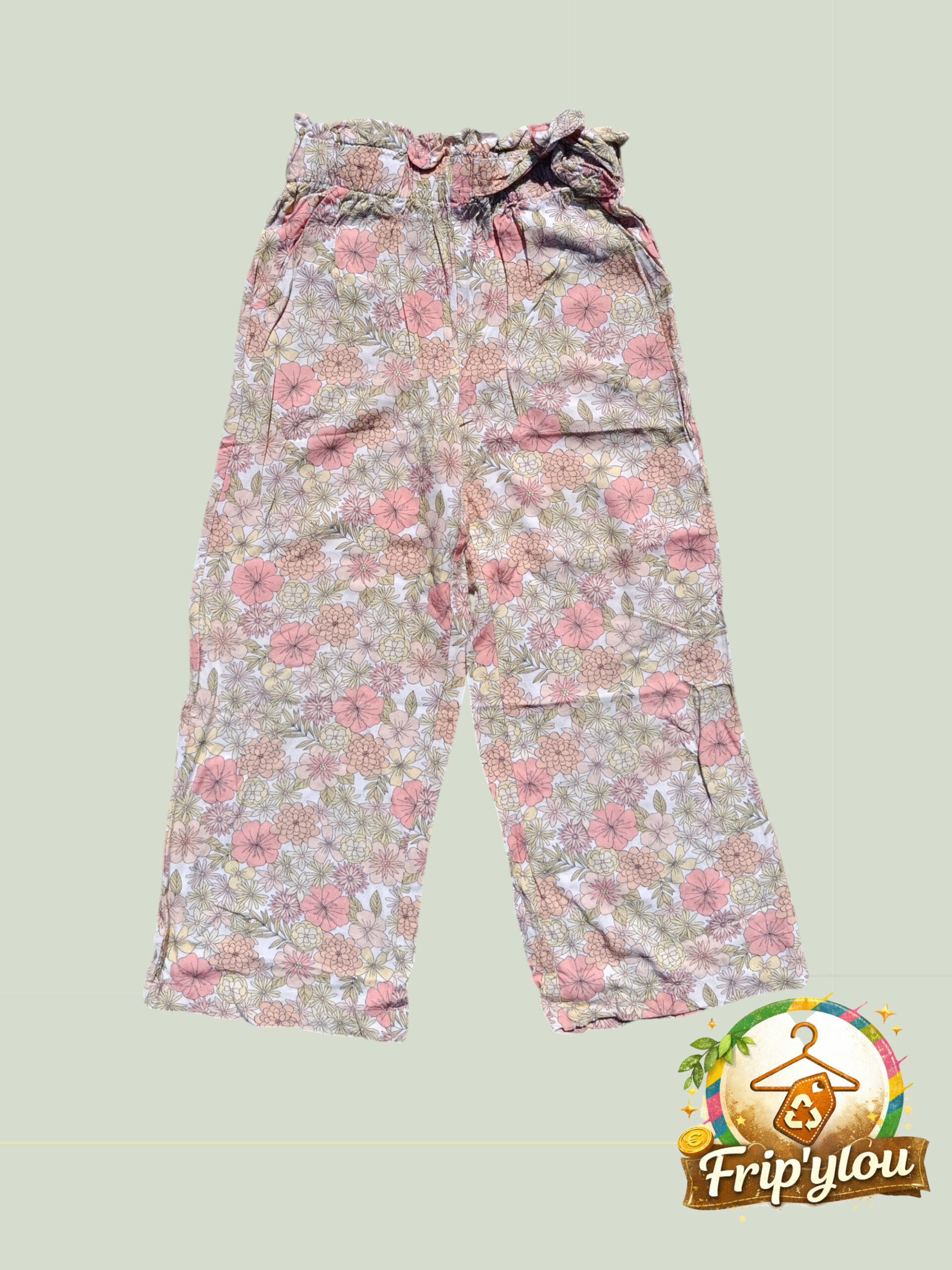 🌸✨ Pantalon fille fluide à fleurs – 128 cm (8 ans) – Look bohème ✨🌸 A1622