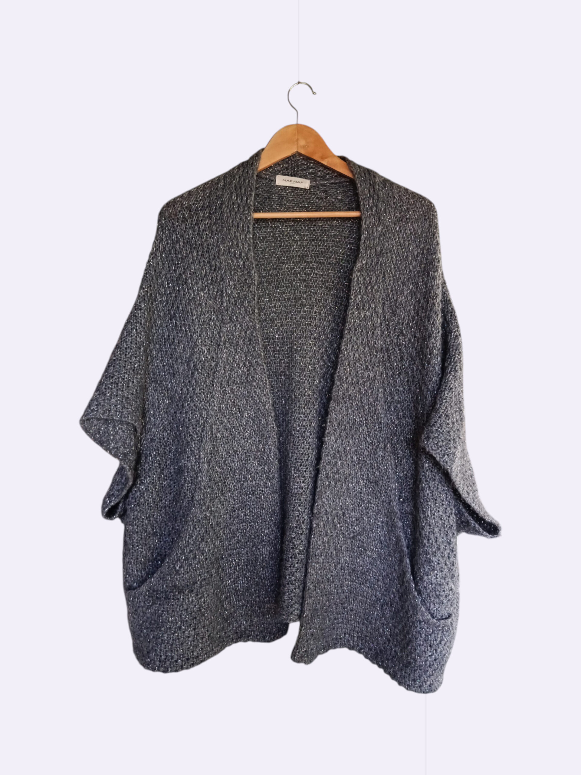 Gilet oversize Naf Naf gris fils argent A1693 taille L femme