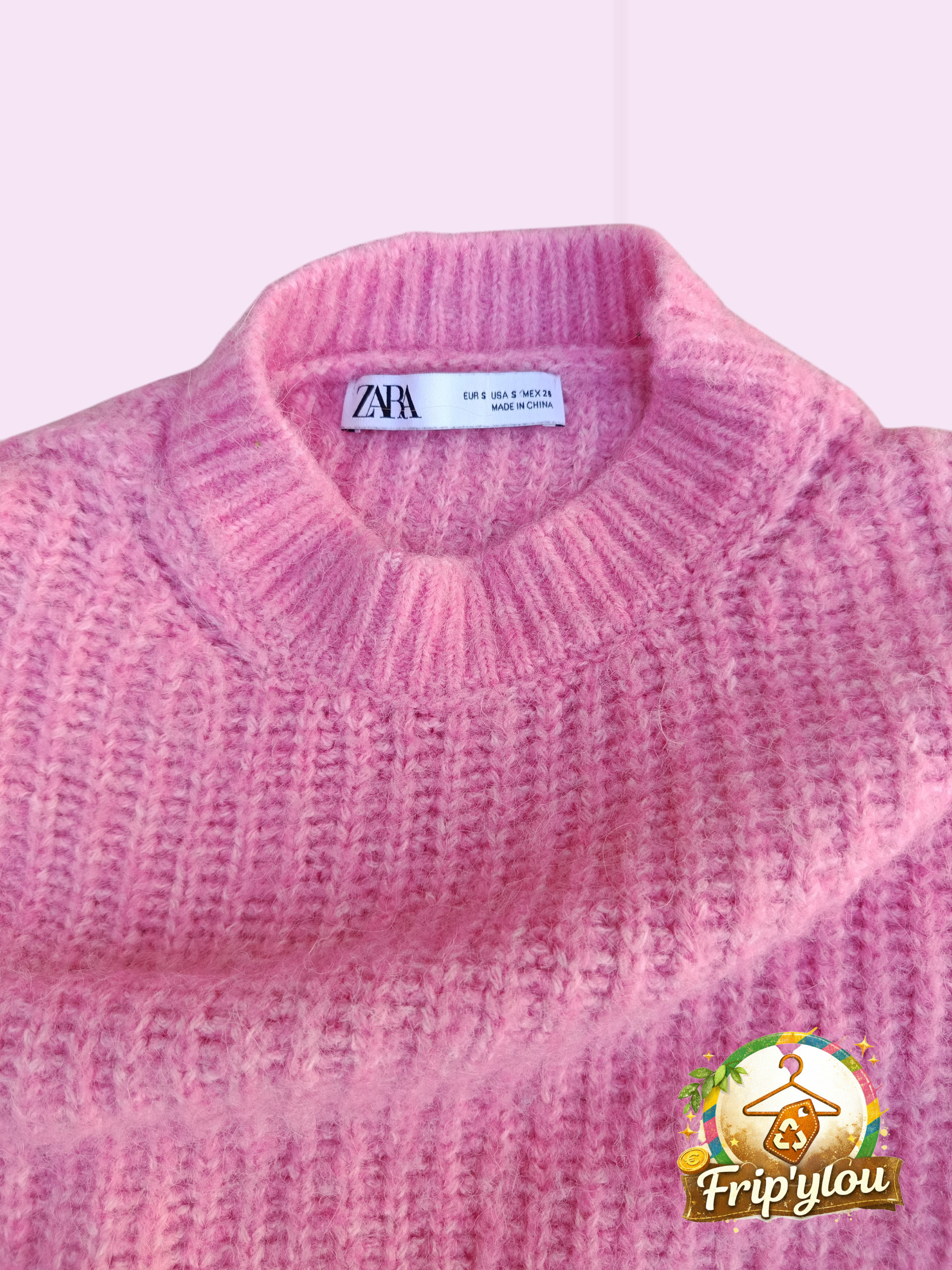 Pull court rose ZARA maille – Taille S - A1682 – Image 2
