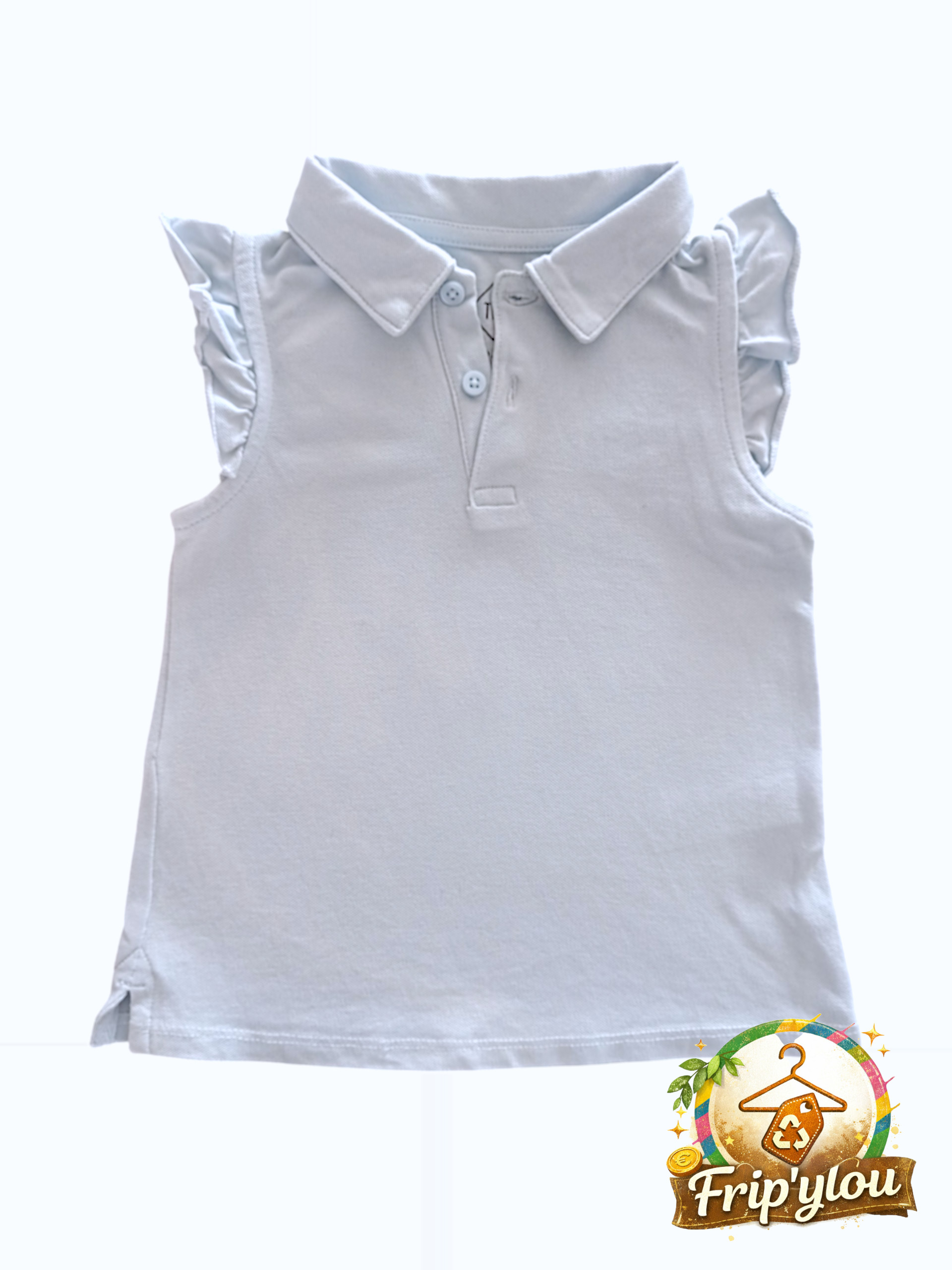 Polo bleu ciel à volants fille – chic & intemporel A1665