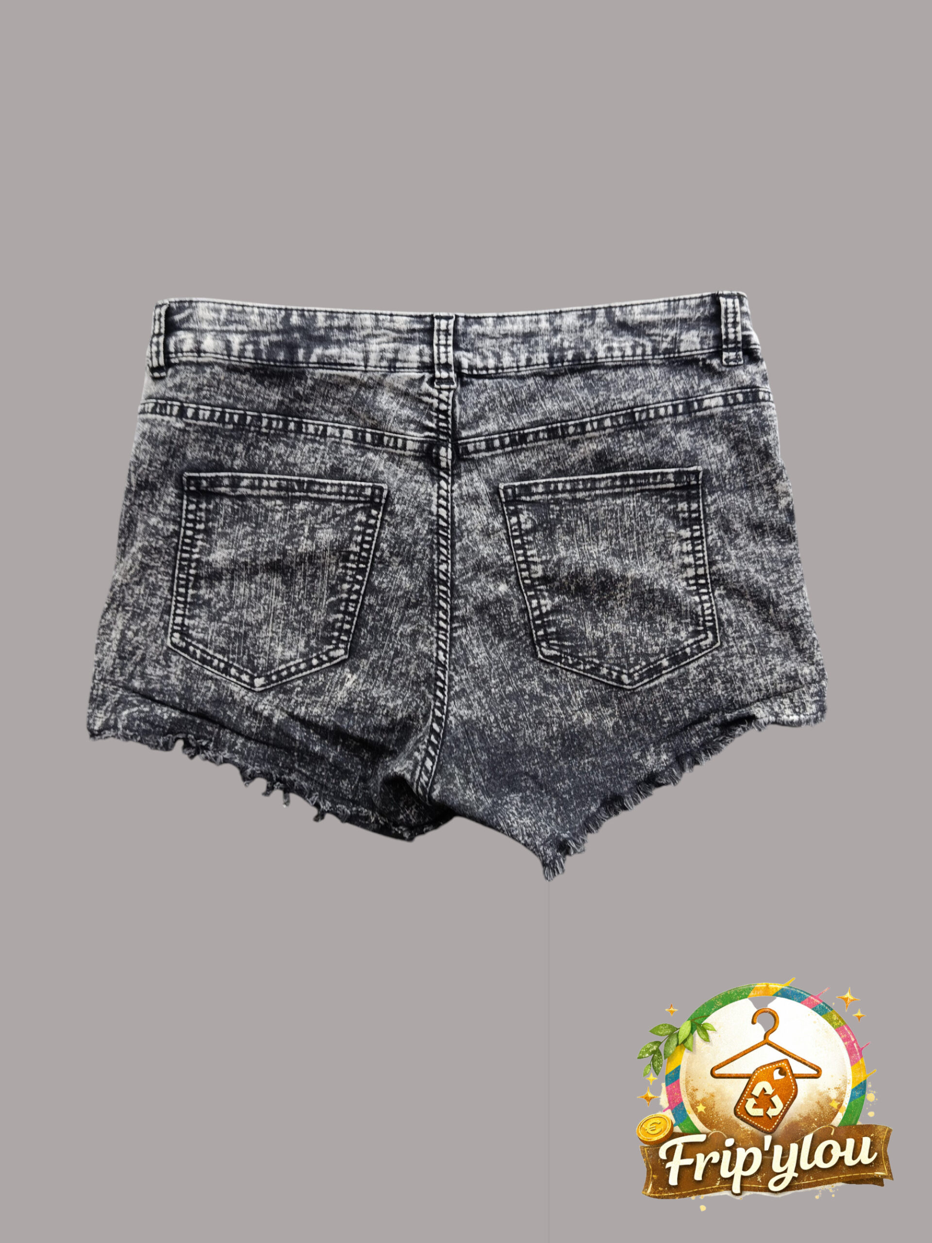Short en jean gris délavé femme 42 – Effet destroy A1689 – Image 2