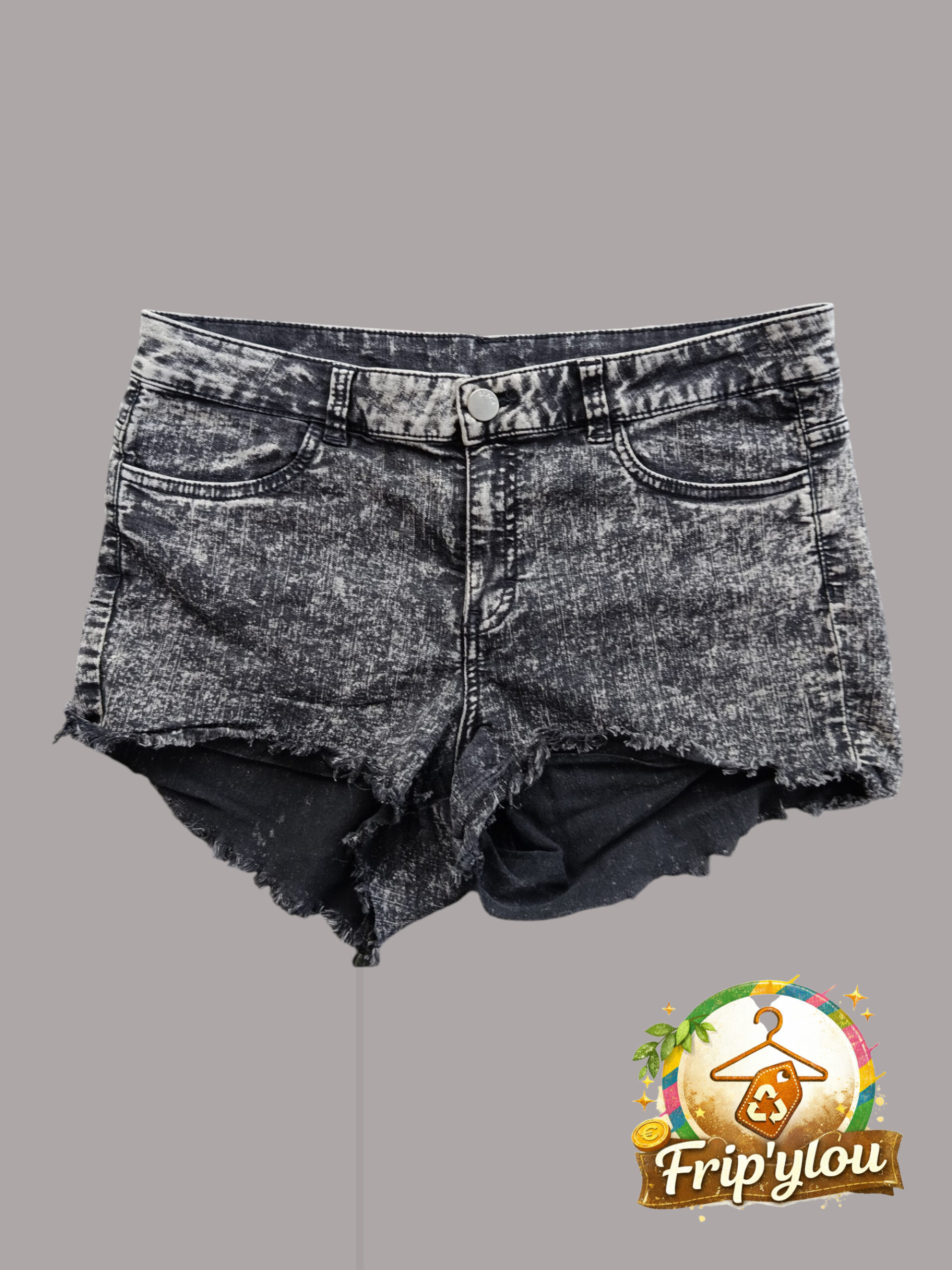 Short en jean gris délavé femme 42 – Effet destroy A1689