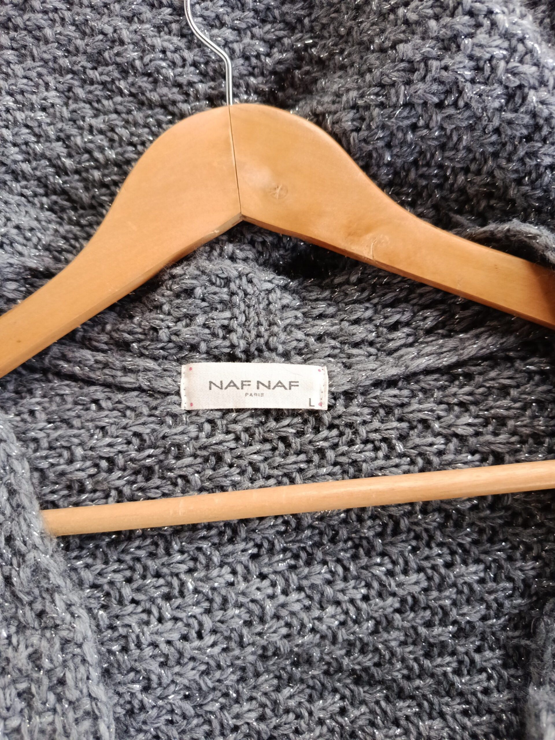 Gilet oversize Naf Naf gris fils argent A1693 taille L femme – Image 2