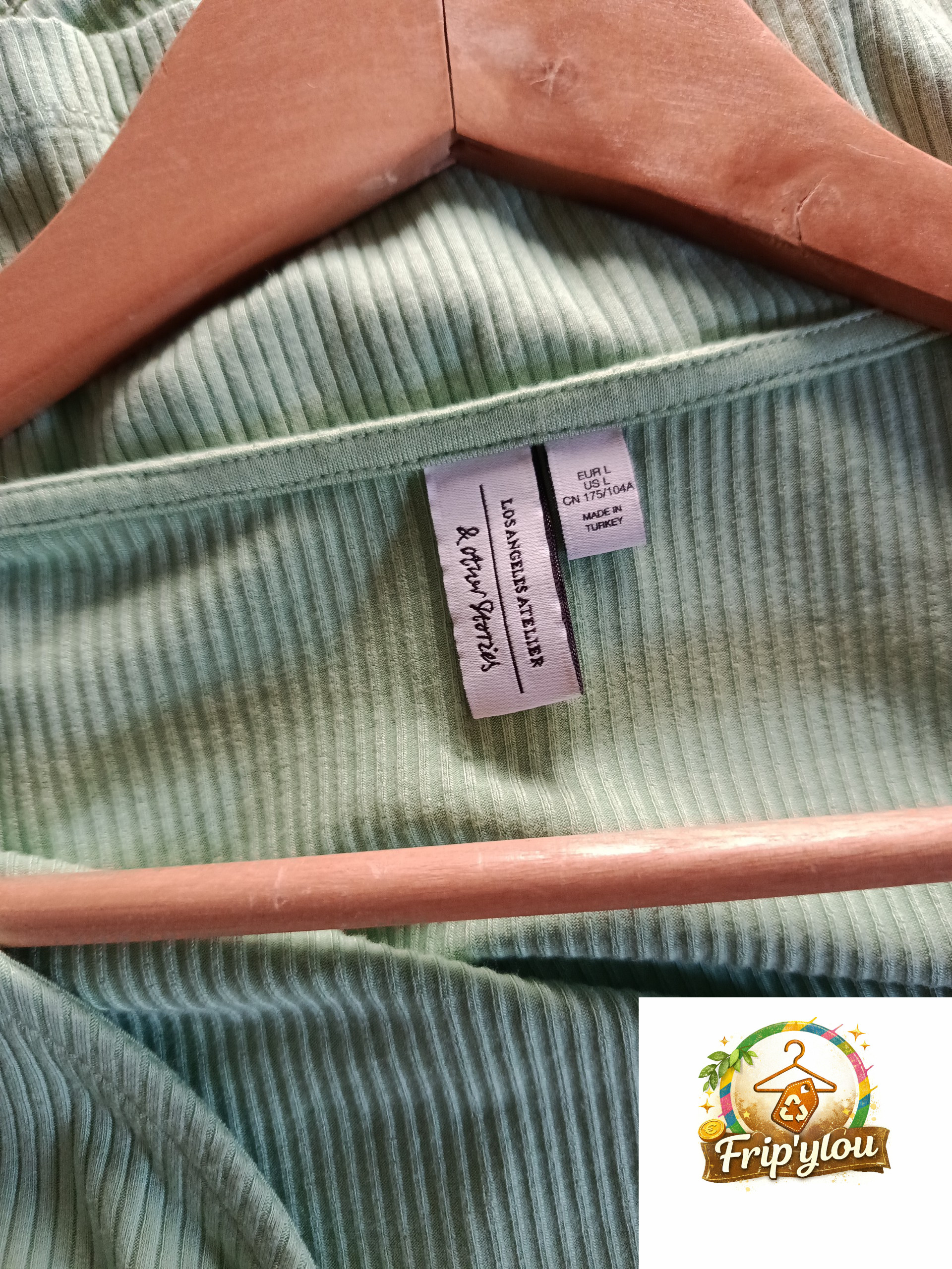 Top cache-cœur vert côtelé Femme L – tendance & confortable A1658 – Image 2