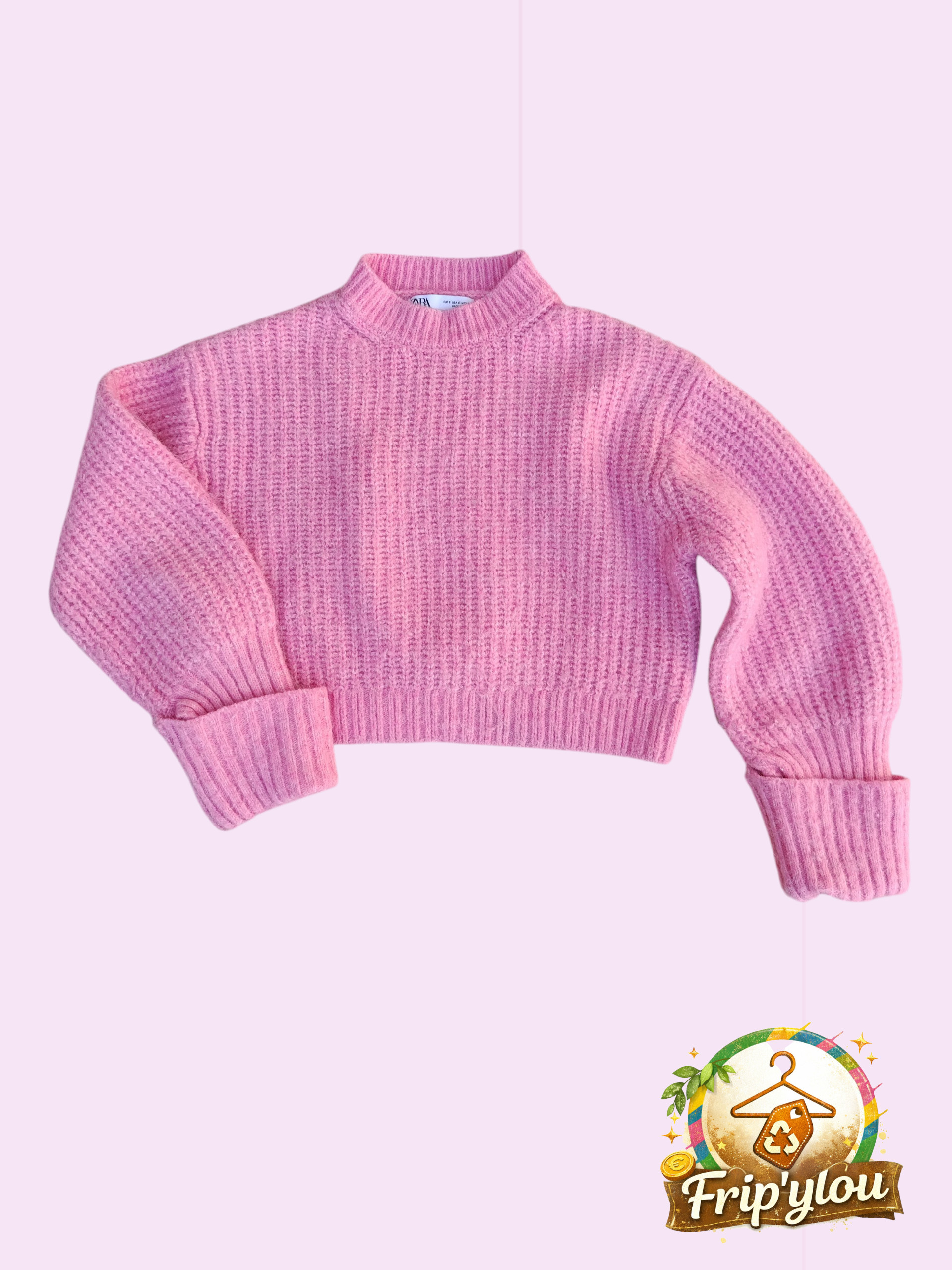 Pull court rose ZARA maille – Taille S - A1682