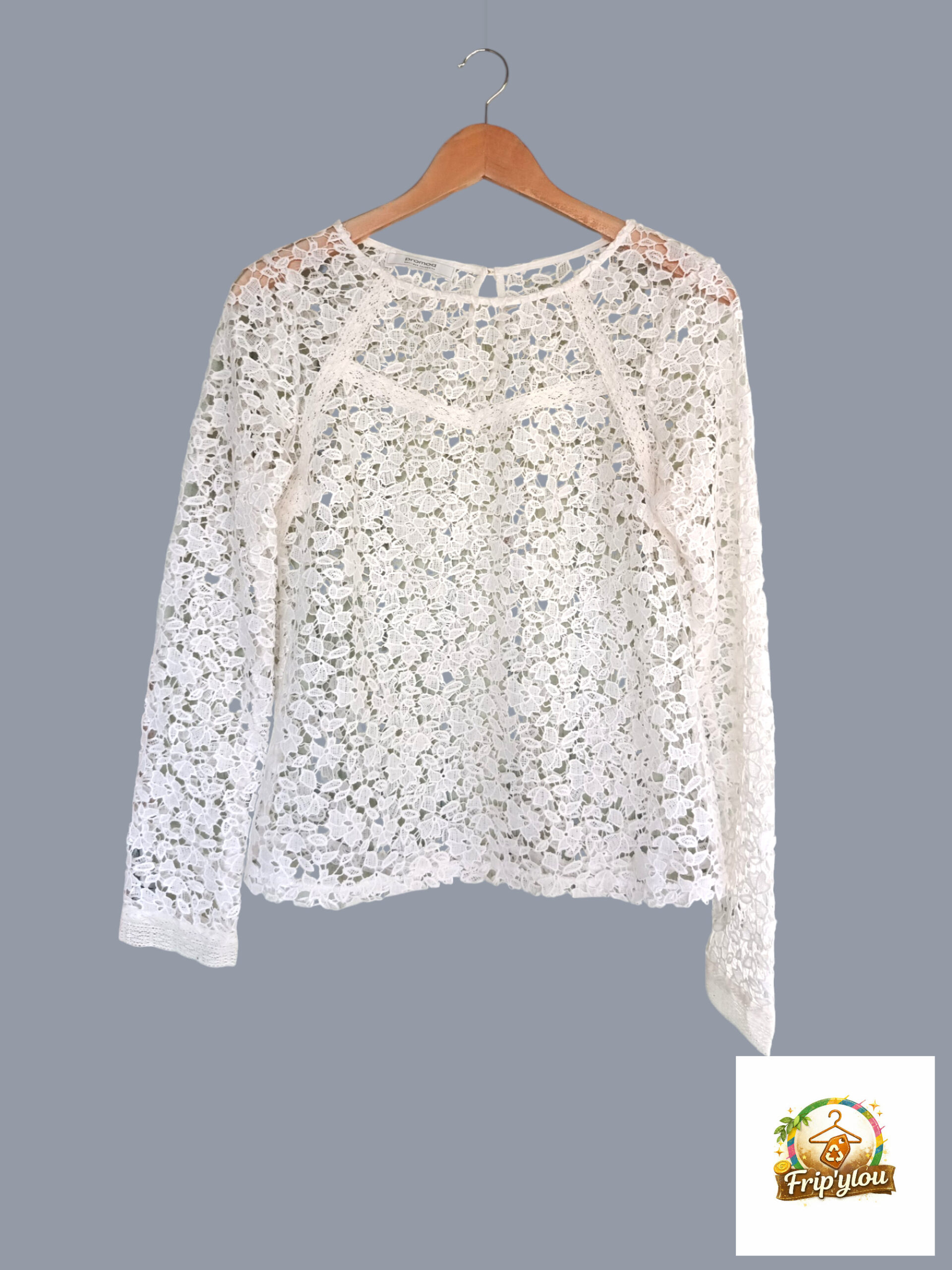 Blouse dentelle blanche Promod – Style romantique chic - femme M - A1706