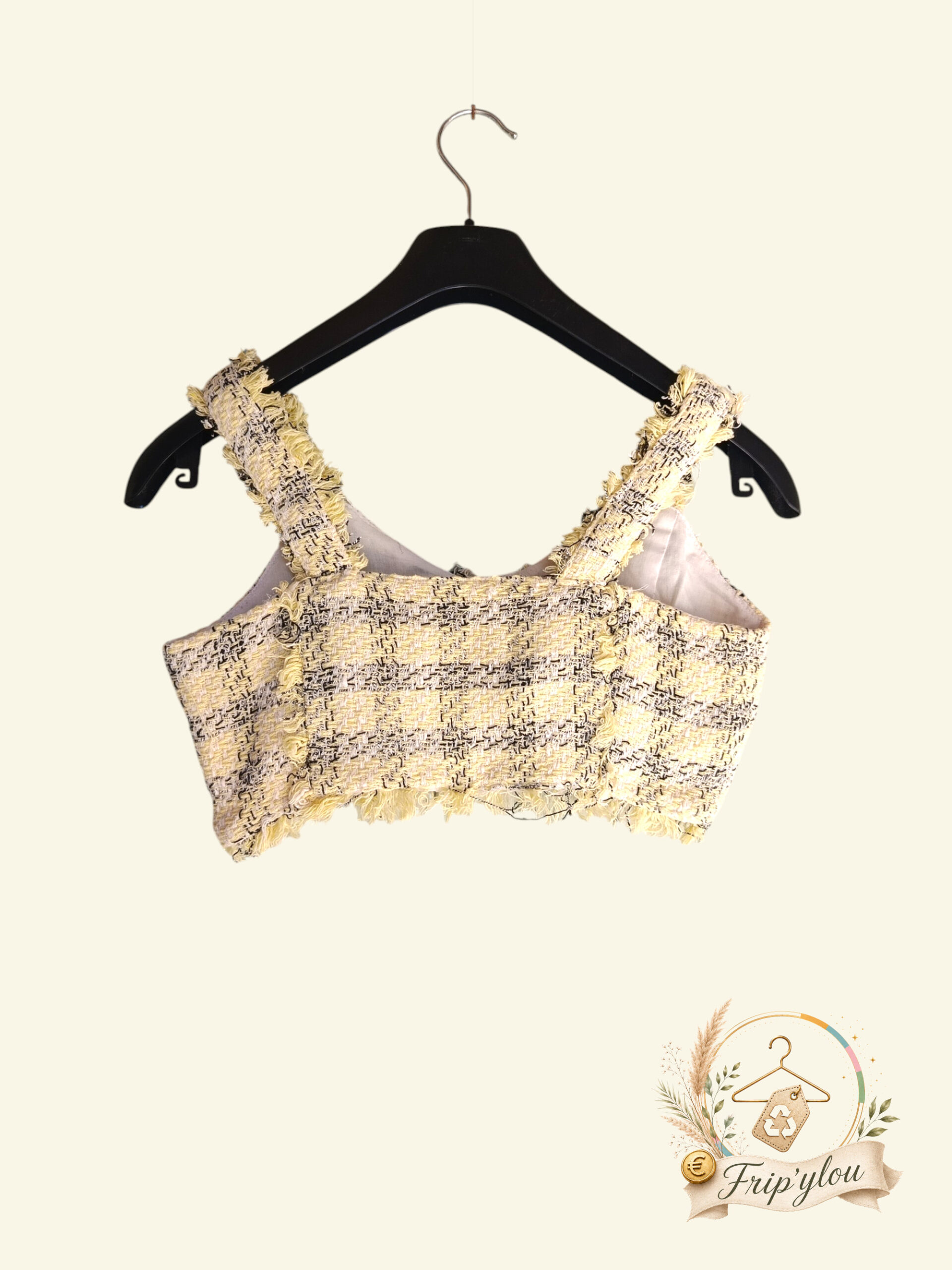 Top court Zara femme jaune effet tweed à boutons A1796 – Image 2