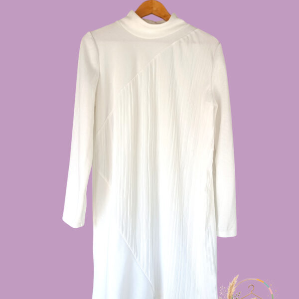 Robe/tunique bi-matière blanche col montant avec détail plissé A1780