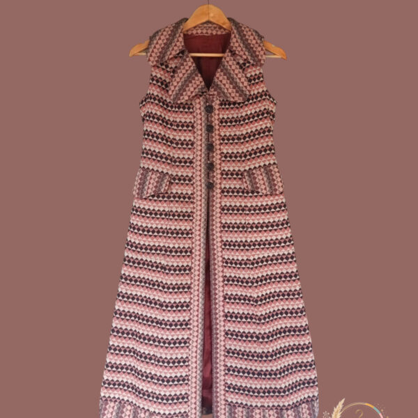 Gilet long vintage à motifs géométriques – esprit rétro chic - A1794
