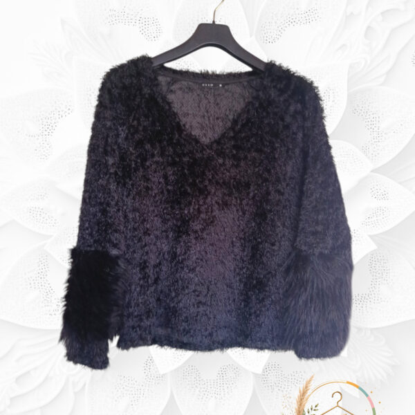 Pull noir OXXO en maille effet fourrure femme – A1793