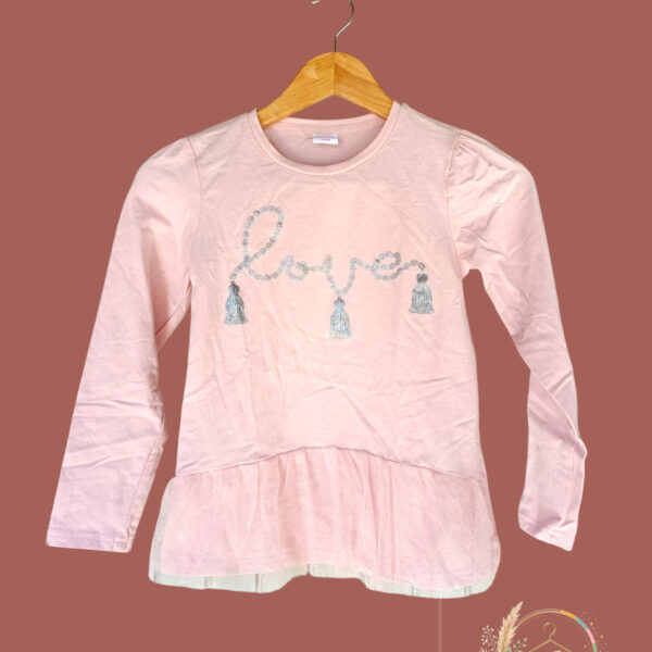 T-shirt / Haut rose à manches longues ATIVO 10 ans (140 cm) type péplum strass/tule A1837