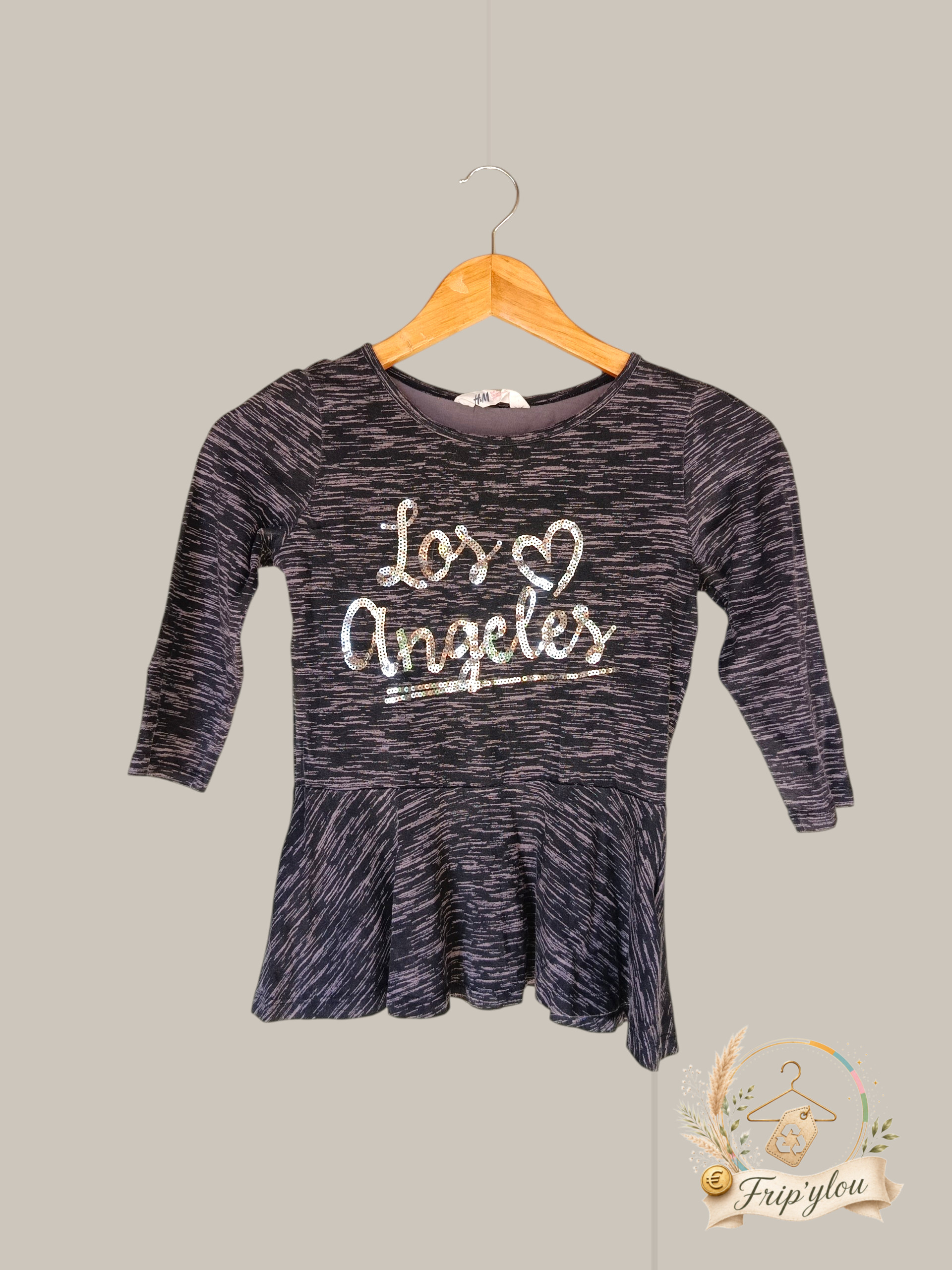 Haut / T-shirt coupe péplum H&M "Los Angeles" sequins 10/12 ans A1836