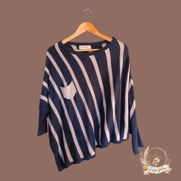 Pull asymétrique type cape noir & taupe original A1813