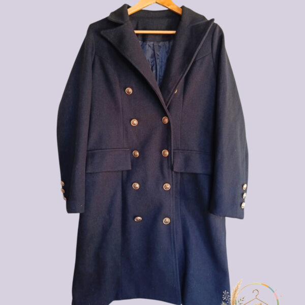 Élégant manteau long femme noir Shein – Double boutonnage doré –  A1811