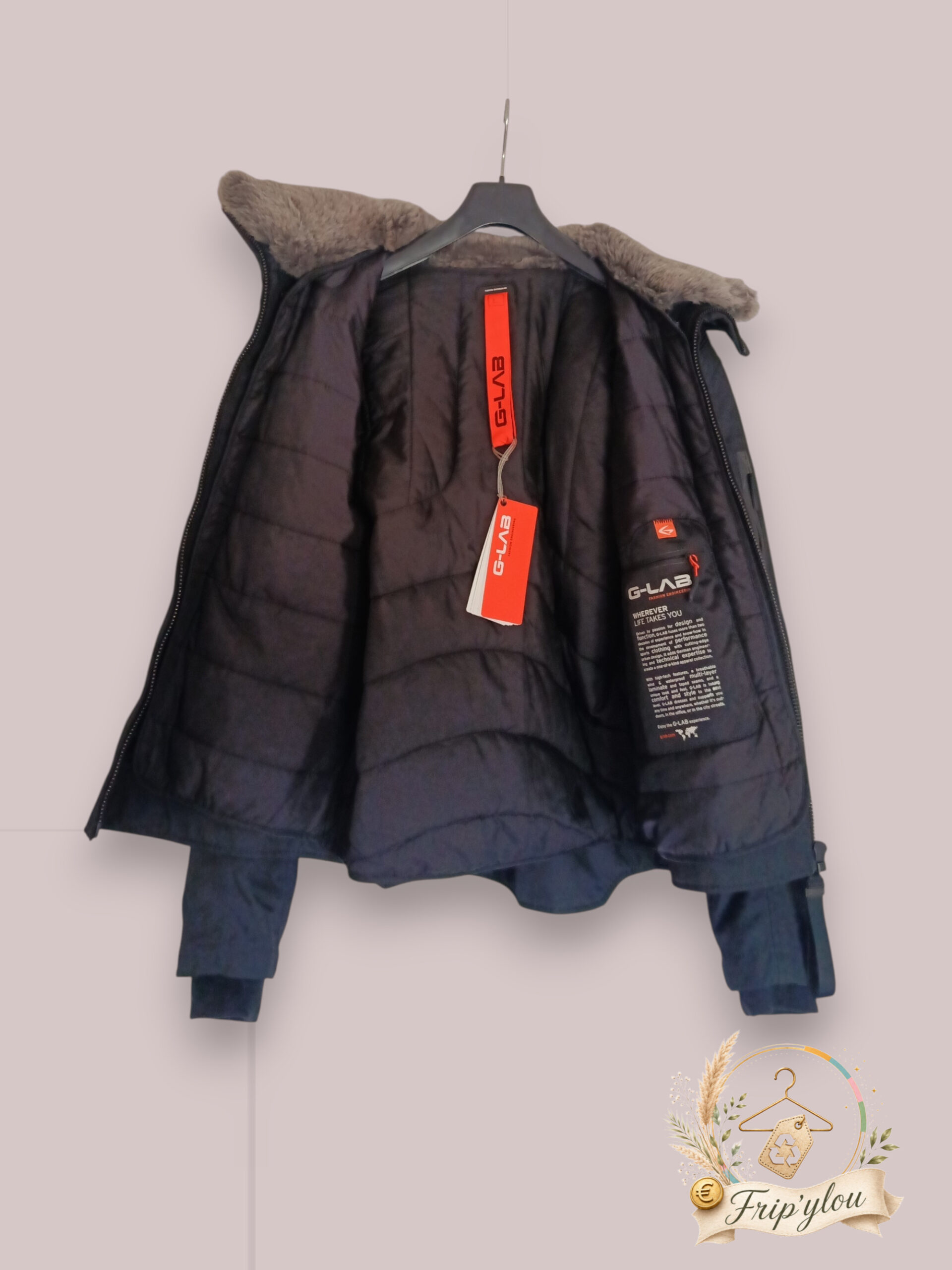 G-LAB Veste homme noire premium hiver – col fourrure – T. L – NEUVE A1822 – Image 3