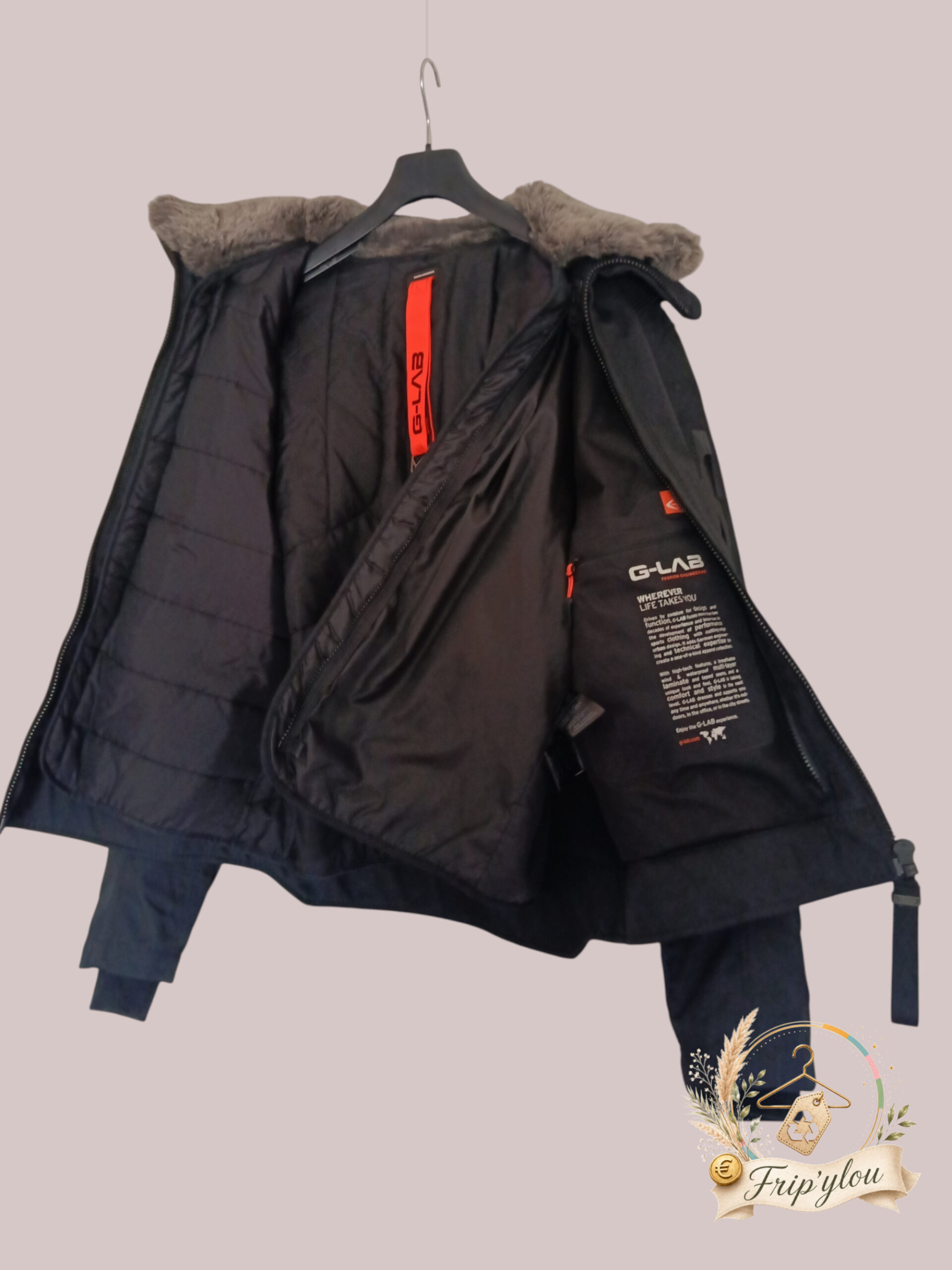 G-LAB Veste homme noire premium hiver – col fourrure – T. L – NEUVE A1822 – Image 4