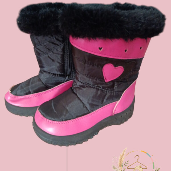 Bottes de neige fille noires & roses fourrure - A1799