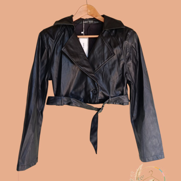 Veste courte effet cuir noire  simili  S SHEIN femme – A1810