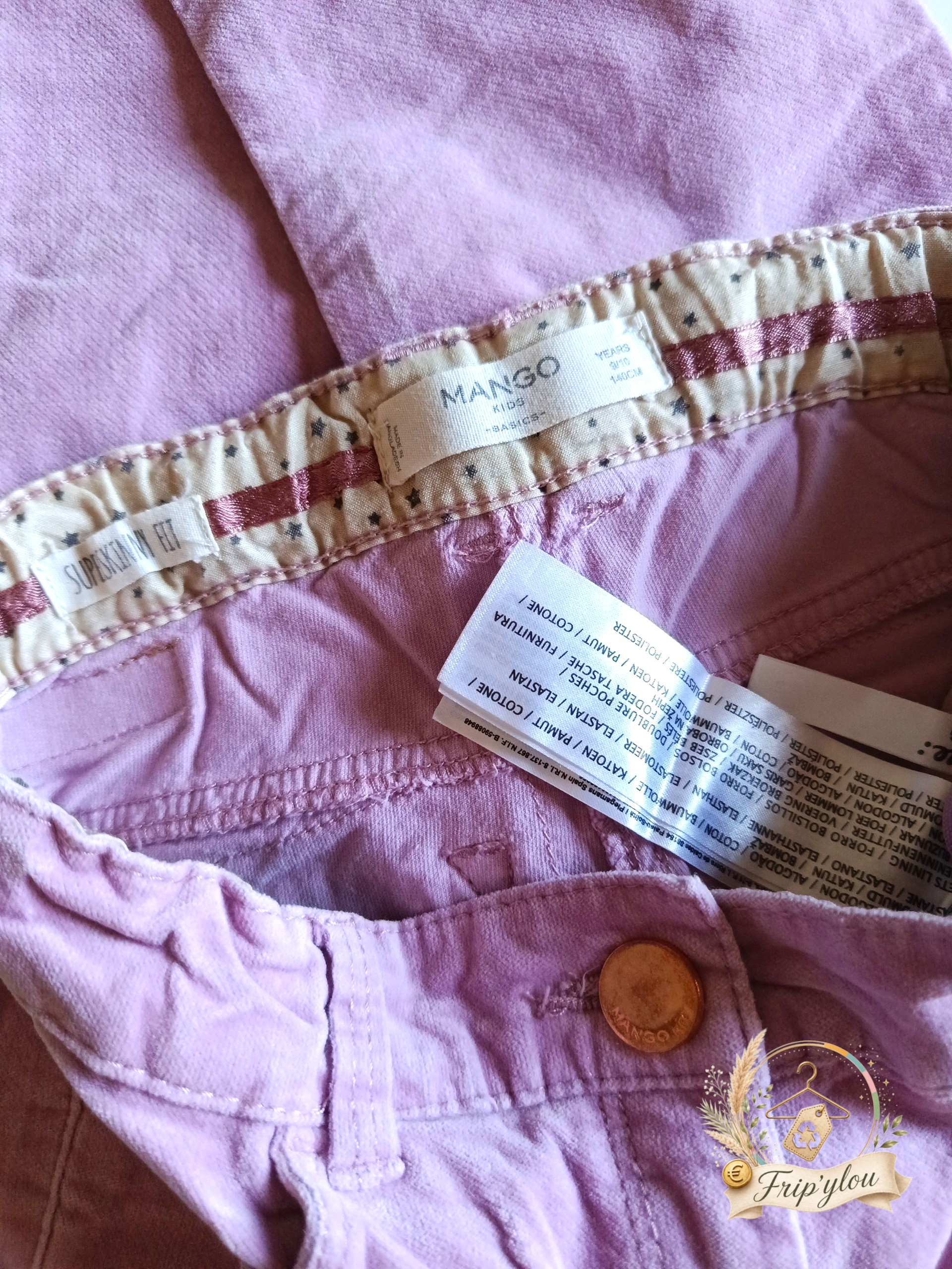 Pantalon slim en velours mauve MANGO KIDS 9/10 ans - A1835 – Image 3