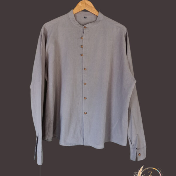 Chemise col officier gris / beige clair effet Lin - A1828
