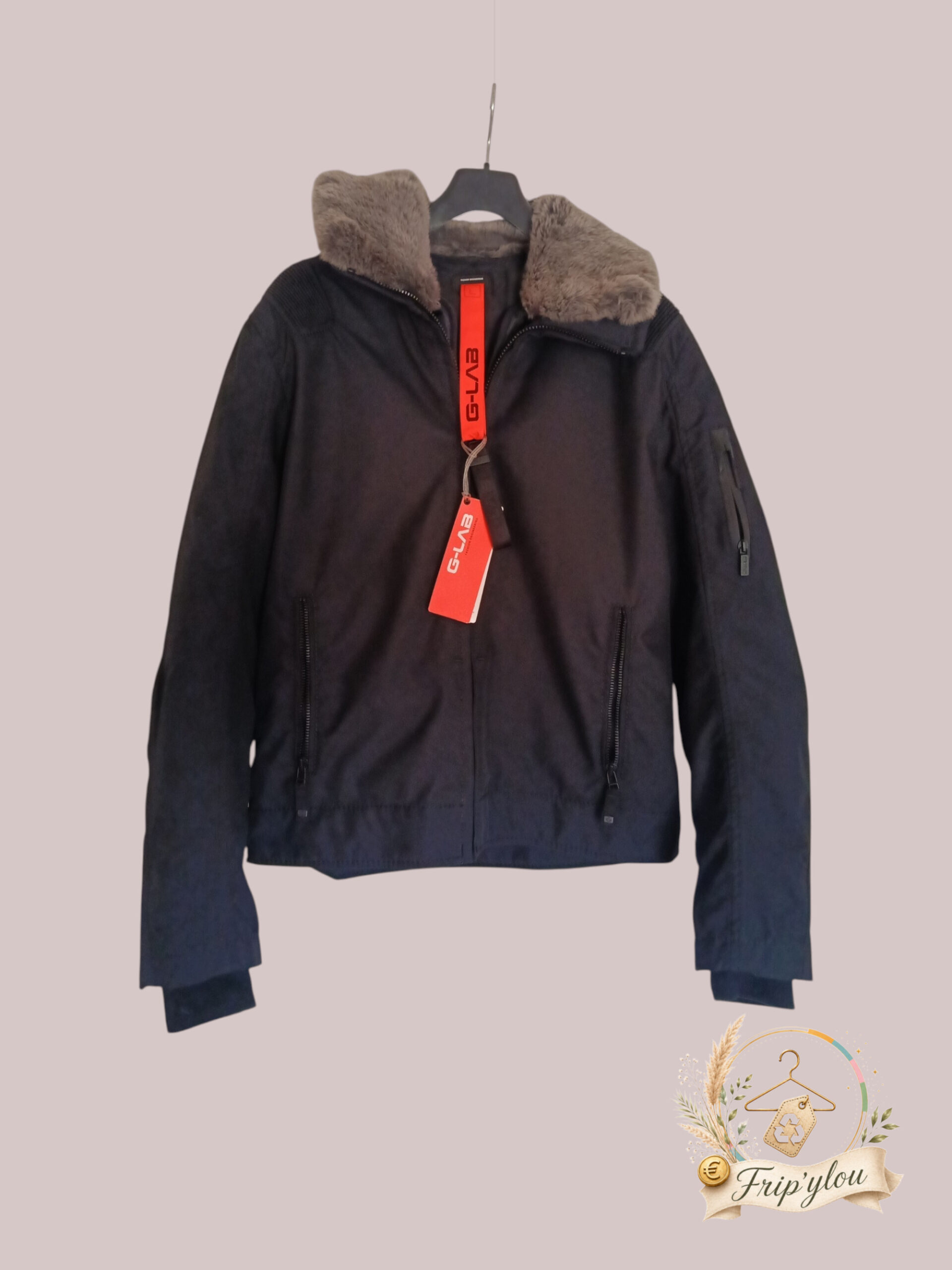 G-LAB Veste homme noire premium hiver – col fourrure – T. L – NEUVE A1822