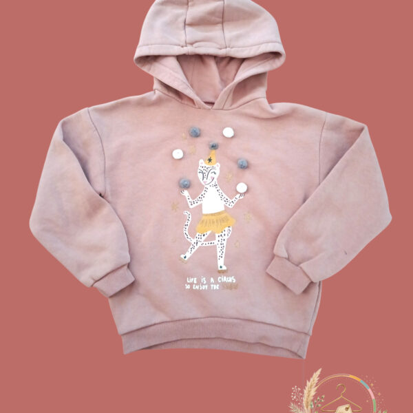 Sweat à capuche fille 8 ans vieux rose danseuse pompons - A1801