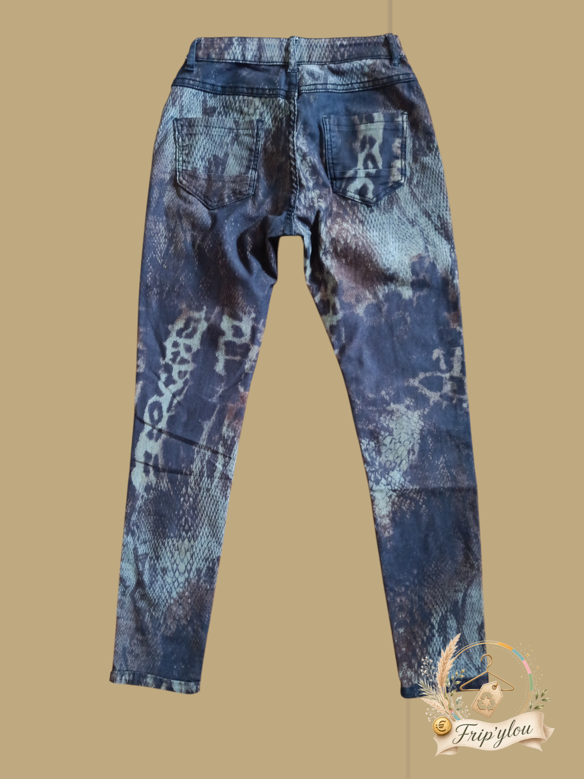Jean slim réversible Zac & Zoé femme taille S / 36 — Motif peau de serpent / Noir délavé A1845 – Image 3
