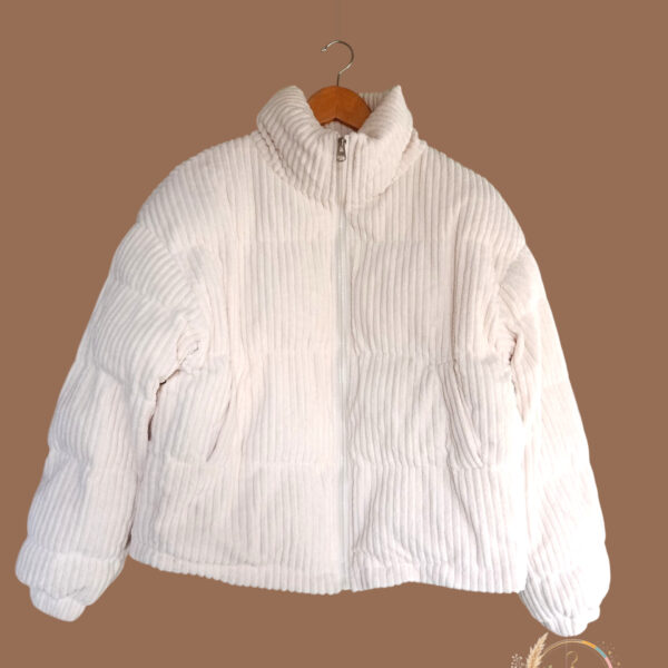Doudoune courte en velours côtelé blanc / crème — Taille S - A1841