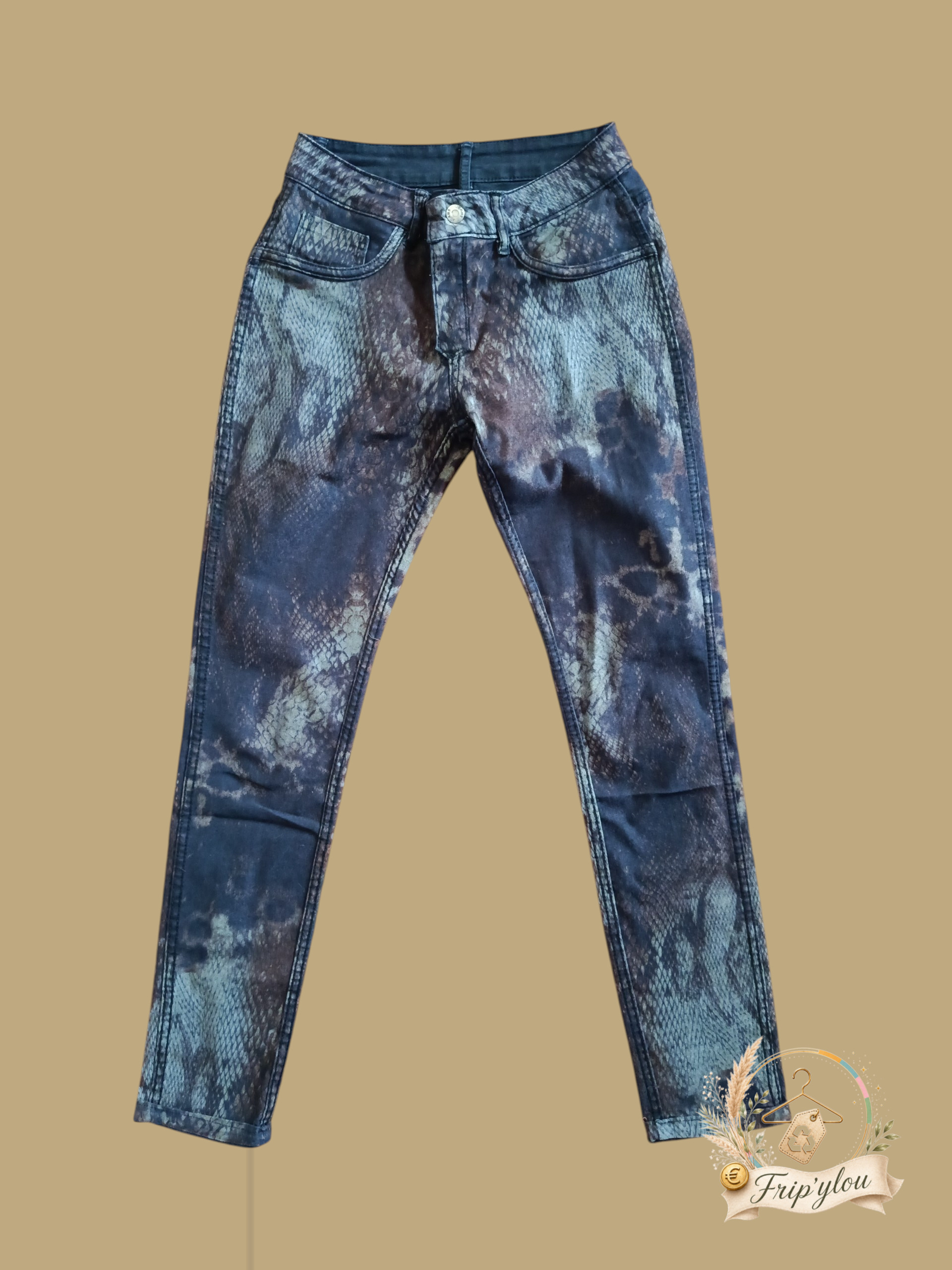 Jean slim réversible Zac & Zoé femme taille S / 36 — Motif peau de serpent / Noir délavé A1845