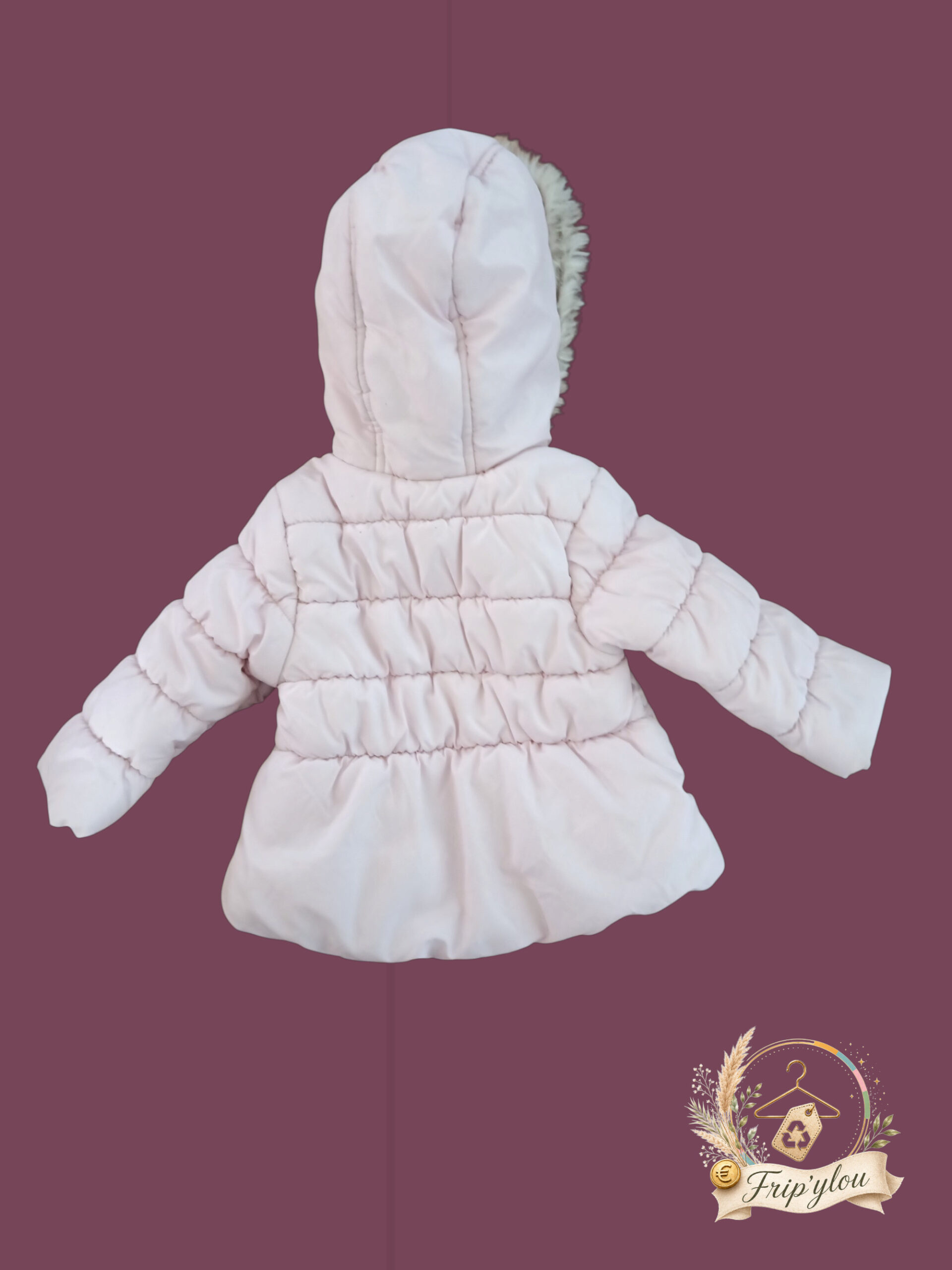 Doudoune rose à capuche fausse fourrure bébé fille 80 cm (12 mois) A1848 – Image 2