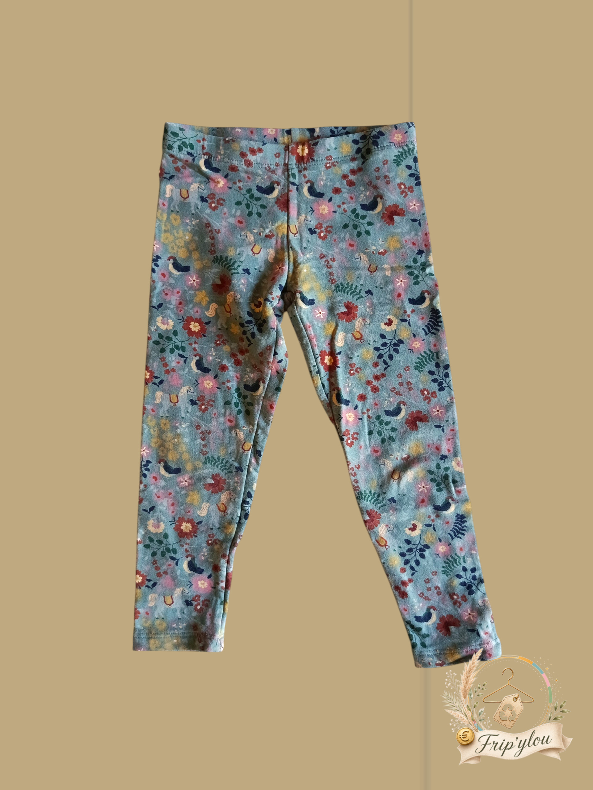 Legging chaud imprimé floral et oiseaux 104cm / 4ans fille - A1843